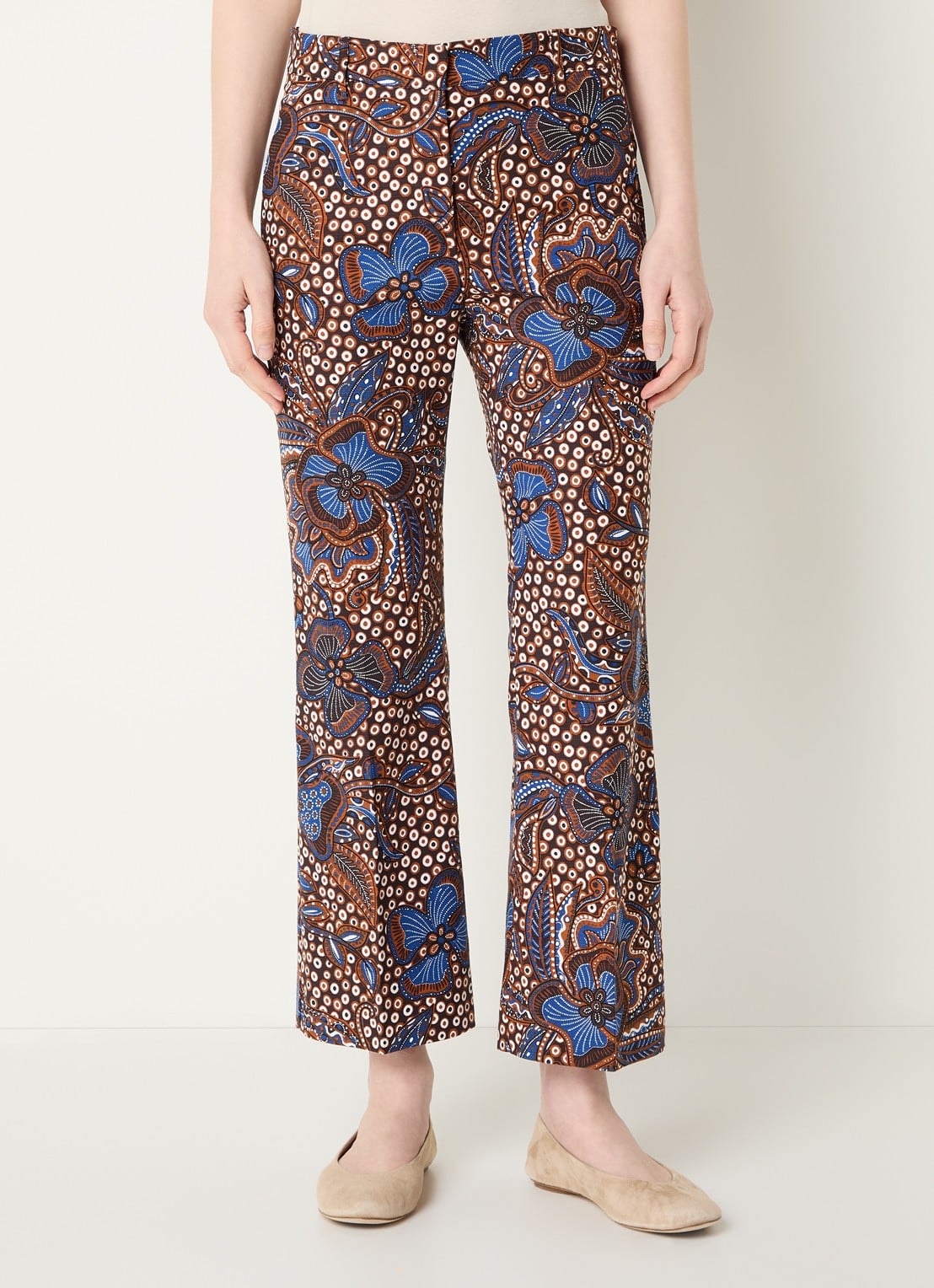 MaxMara Mid waist straight fit broek met bloemenprint - detail 3 cognac