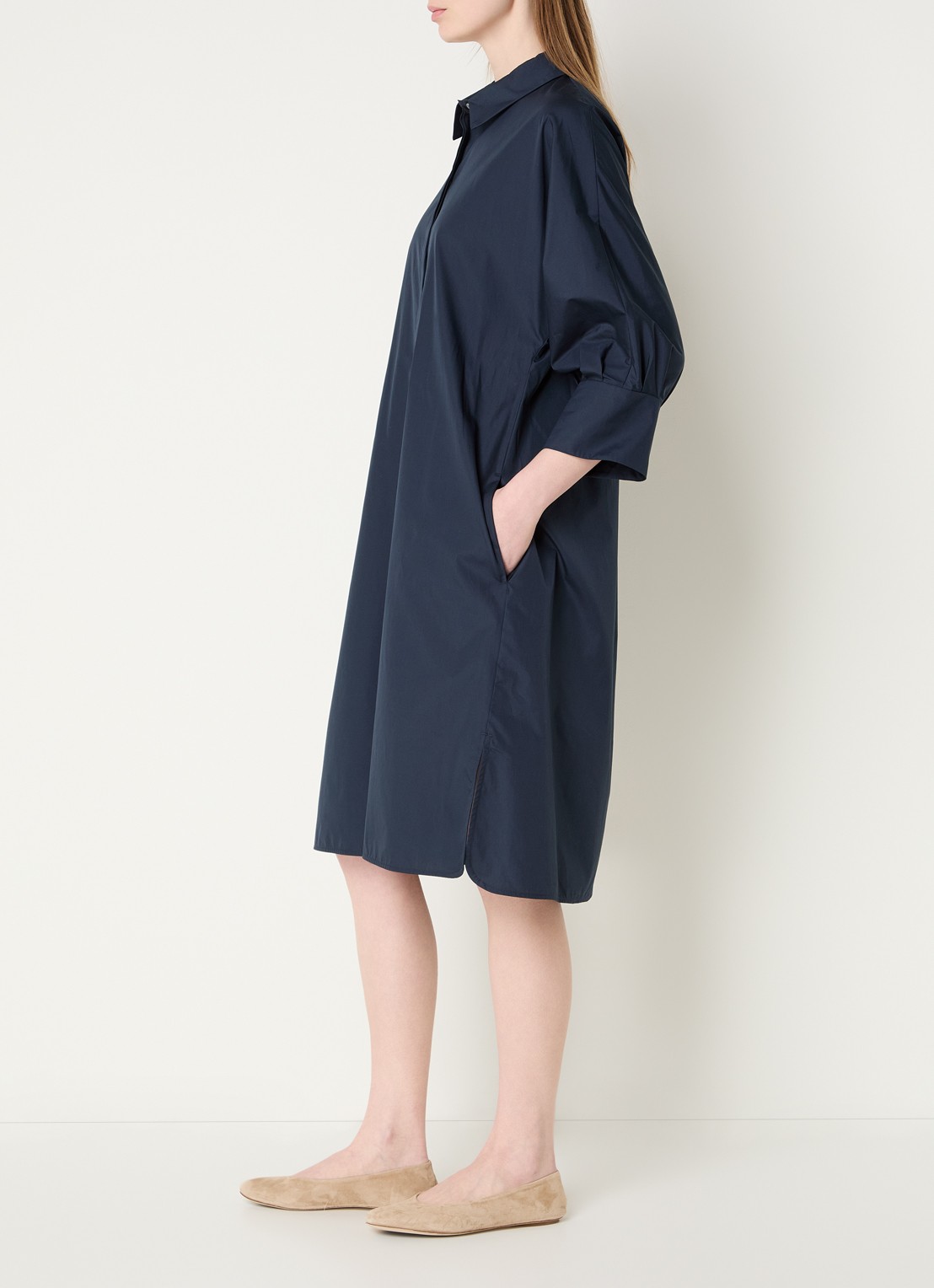 MaxMara Midi blousejurk met strikceintuur - voorkant 3 indigo