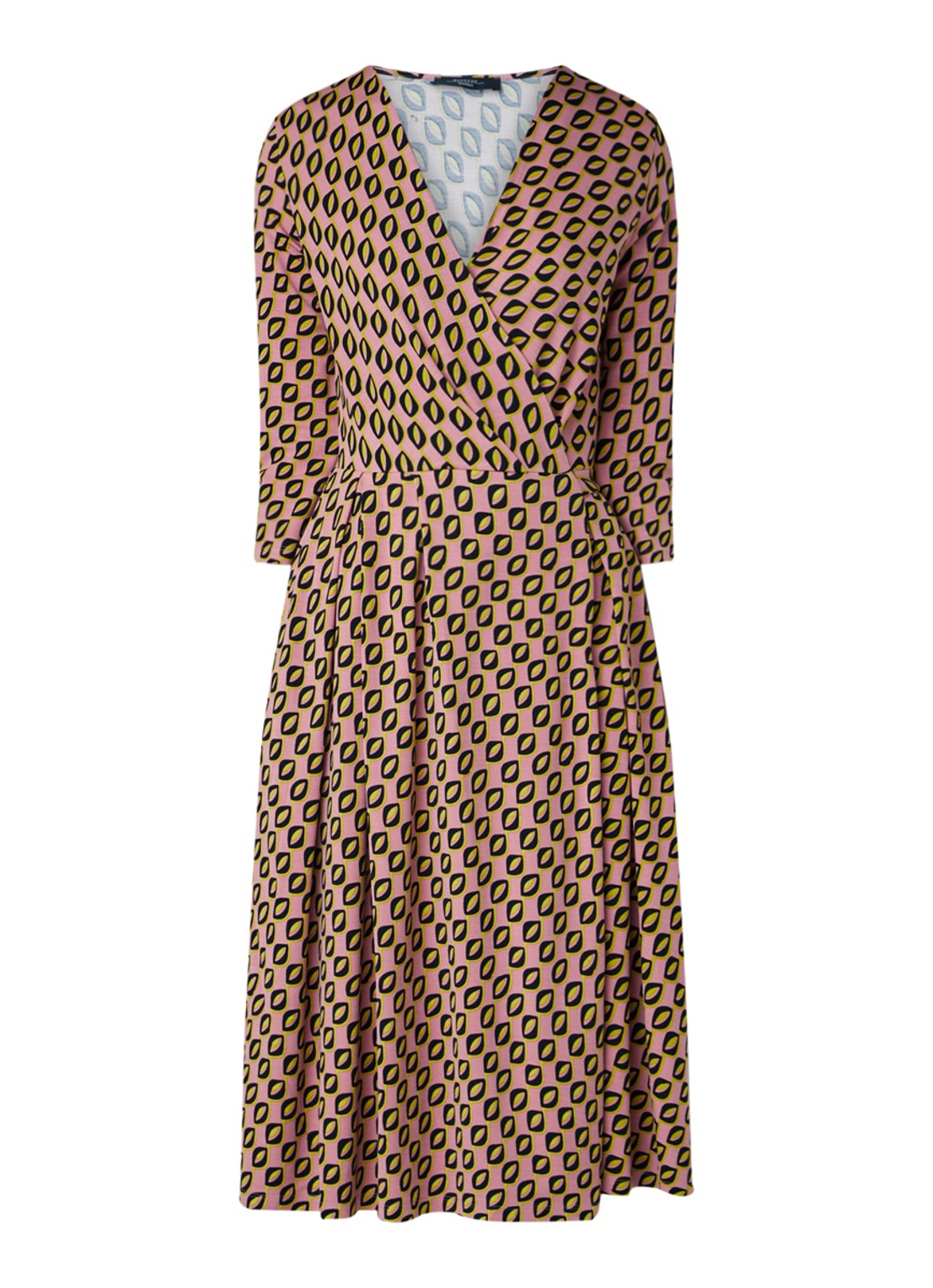 MaxMara Midi jurk van jersey met overslag en grafisch dessin - voorkant 3 roze