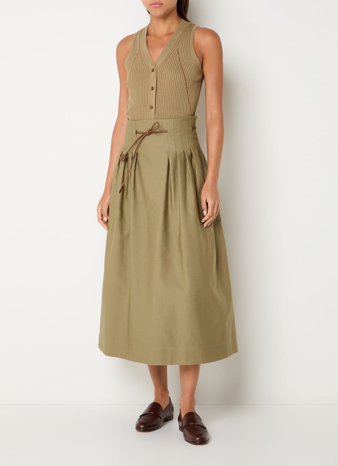 MaxMara Midi rok met plooidetail - voorkant 4 khaki