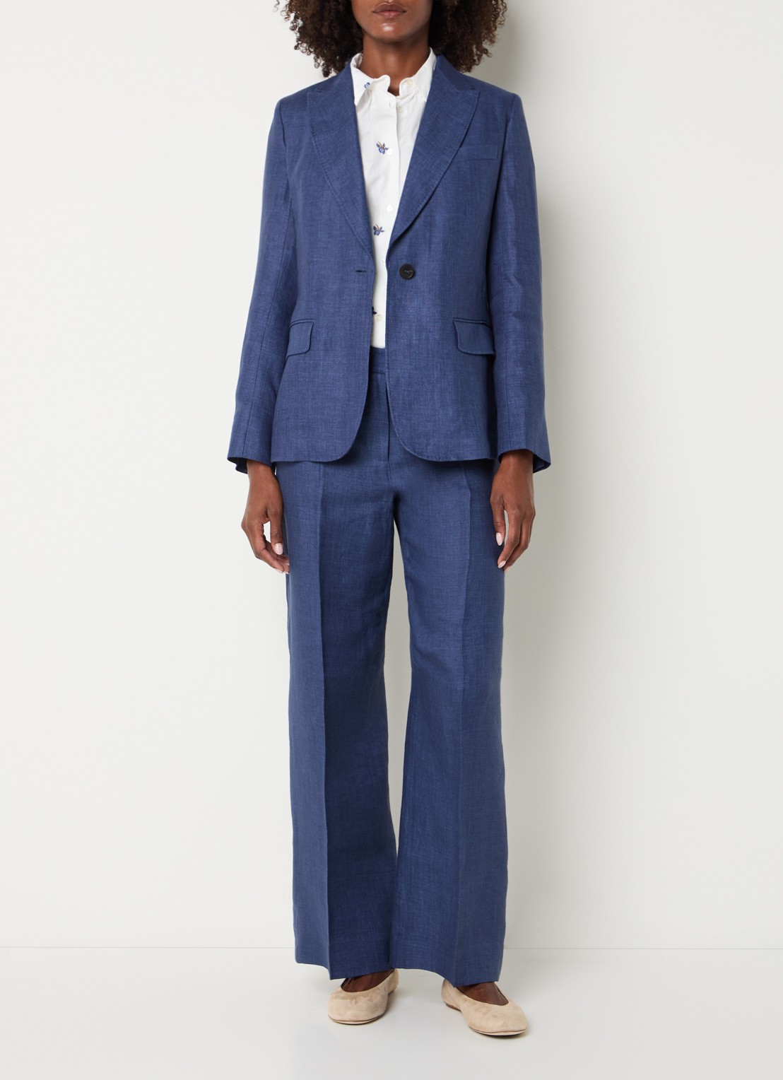 MaxMara Nalut blazer van linnen met klepzakken - voorkant 3 donkerblauw