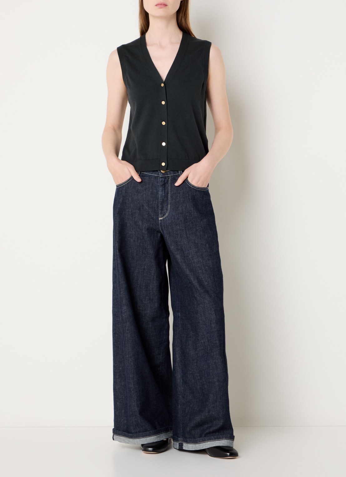 MaxMara Occhio high waist wide leg jeans met donkere wassing - voorkant 2 indigo