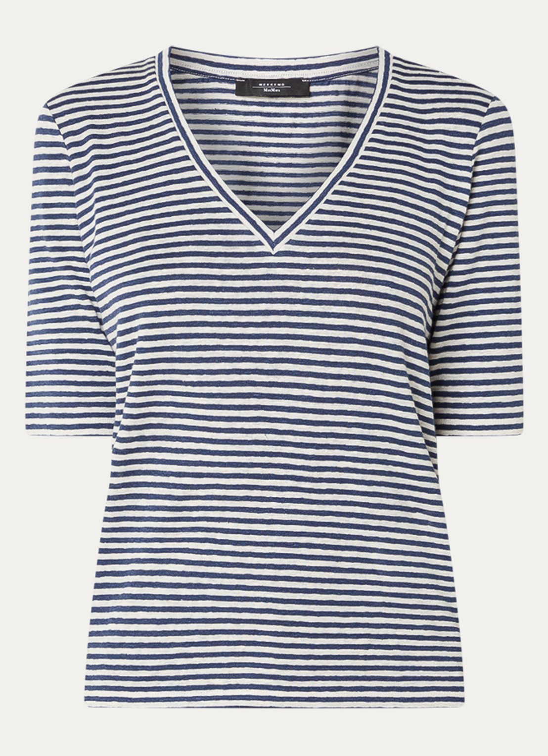 MaxMara Opzione T-shirt van linnen met V-hals - voorkant 2 donkerblauw