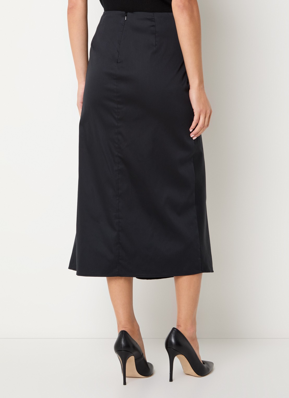 MaxMara Paggi asymmetrische midi rok van satijn met plooidetail  - achterkant zwart