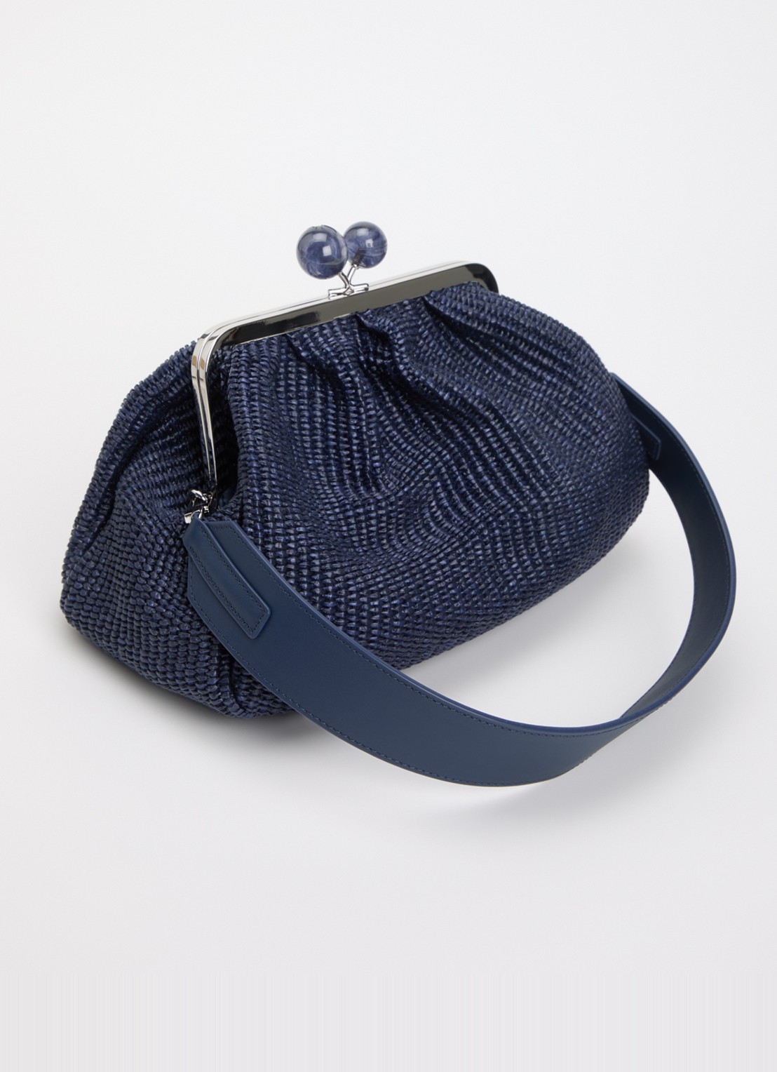 MaxMara Pasticcino clutch met gevlochten detail en afneembare schouderriem - achterkant donkerblauw