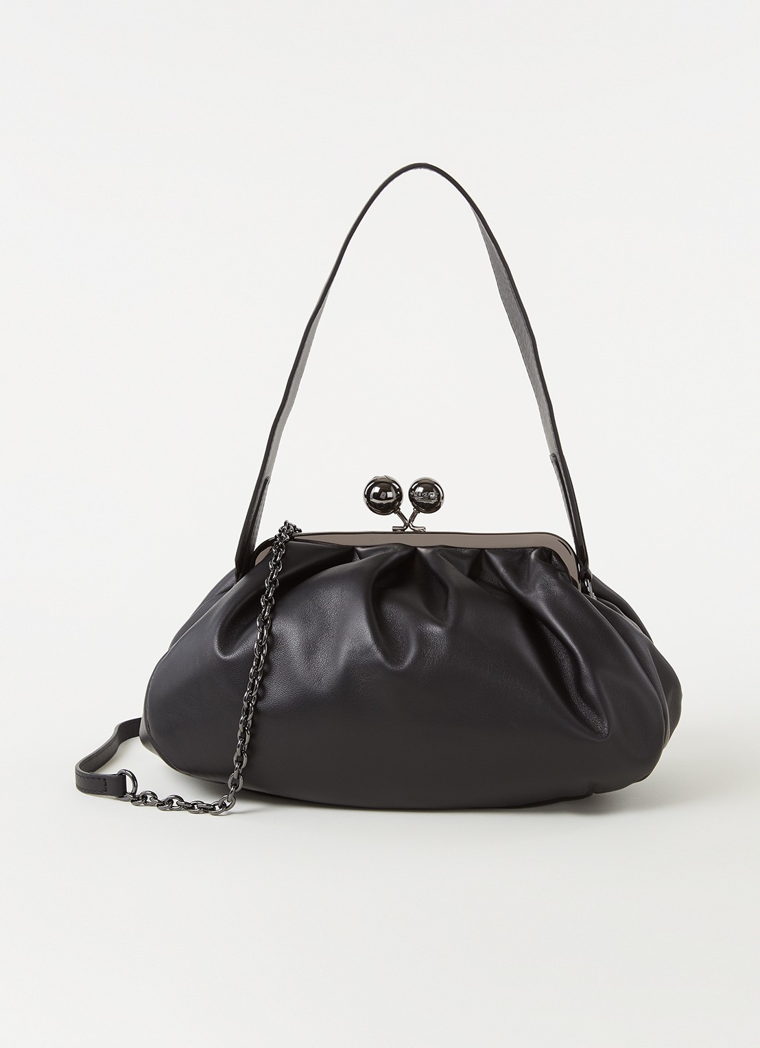 MaxMara Pasticcino clutch van leer met afneembare schouderriem  - voorkant 3 zwart