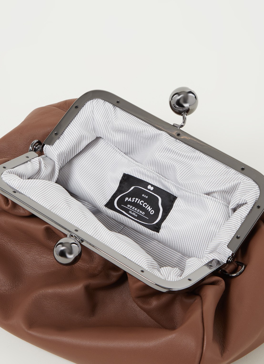 MaxMara Pasticcino clutch van leer met afneembare schouderriem  - detail 3 bruin