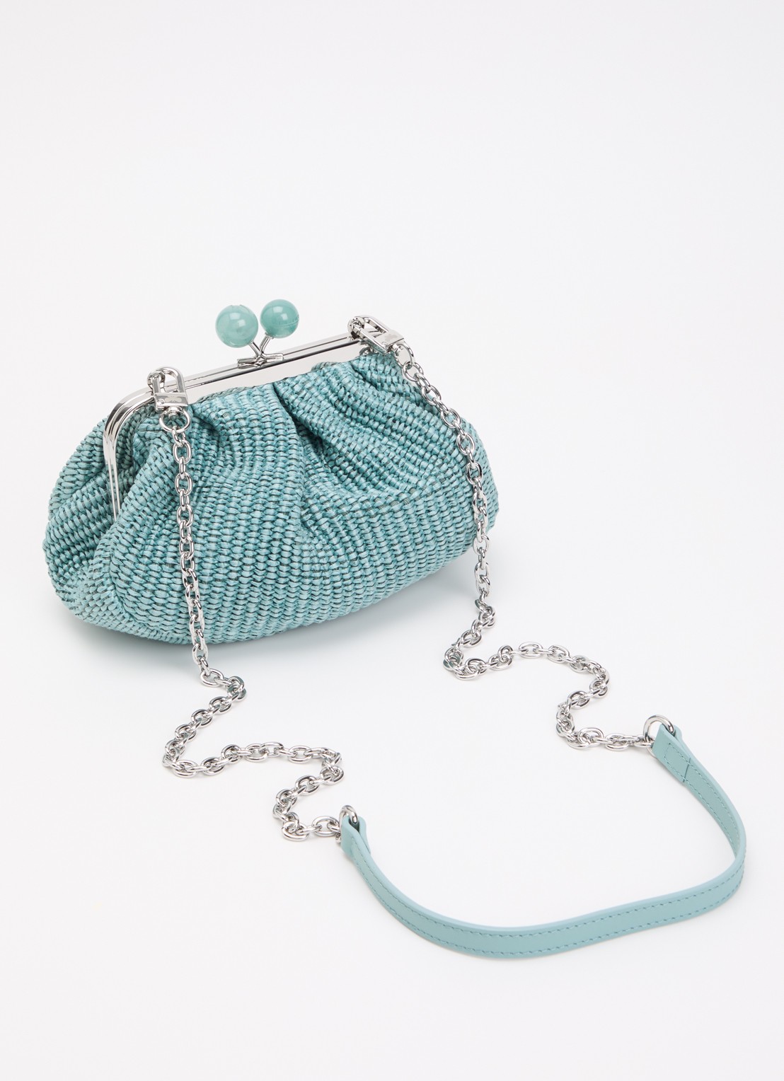 MaxMara Pasticcino Small clutch met gevlochten detail en afneembare schouderriem - achterkant turquoise