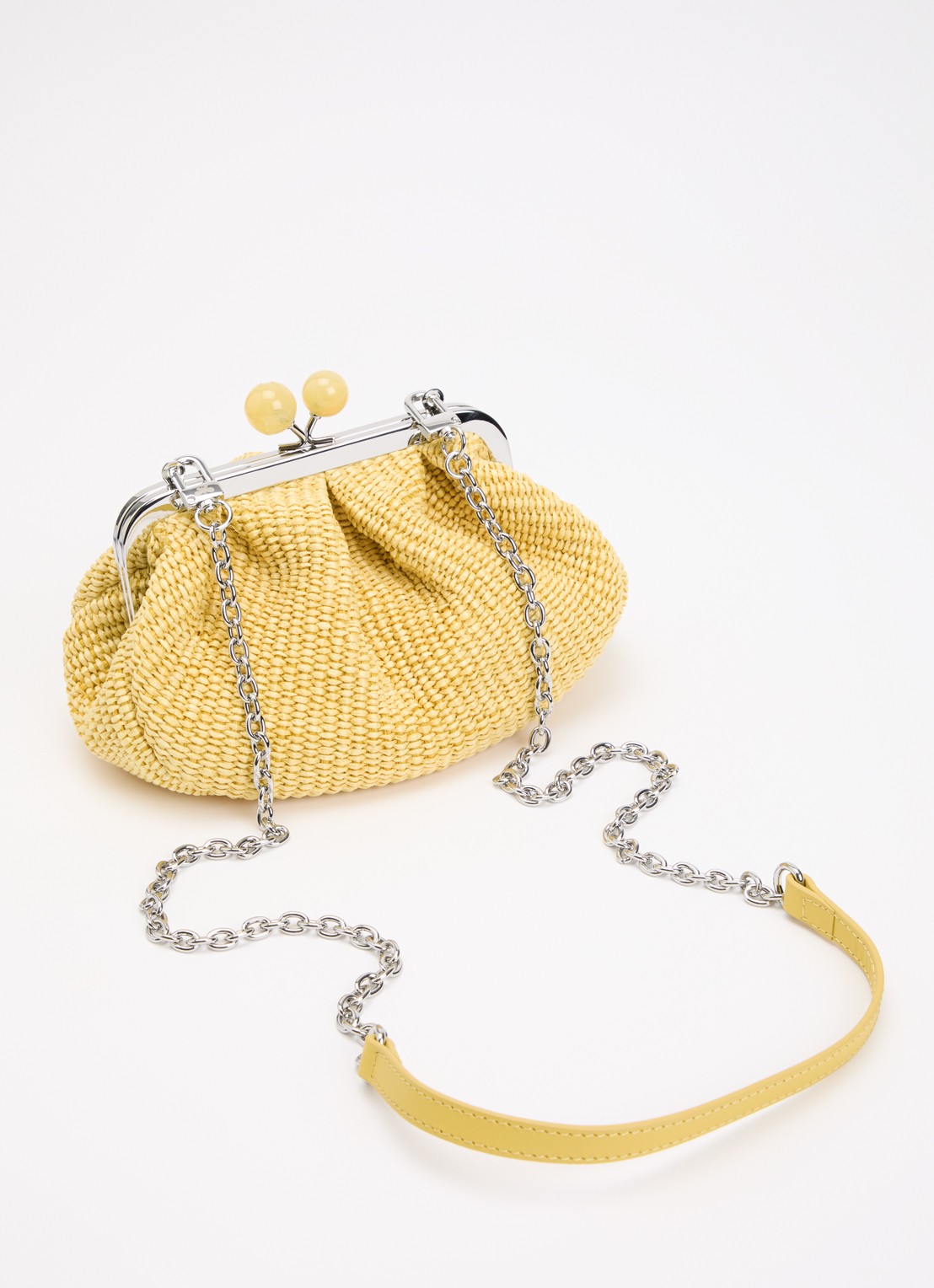 MaxMara Pasticcino Small clutch met gevlochten detail en afneembare schouderriem - achterkant lichtgeel