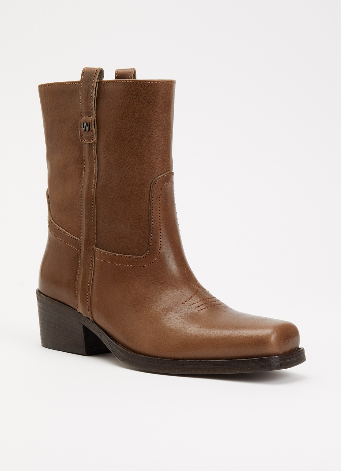 MaxMara Ranch enkellaarsje van leer - voorkant 3 lichtbruin