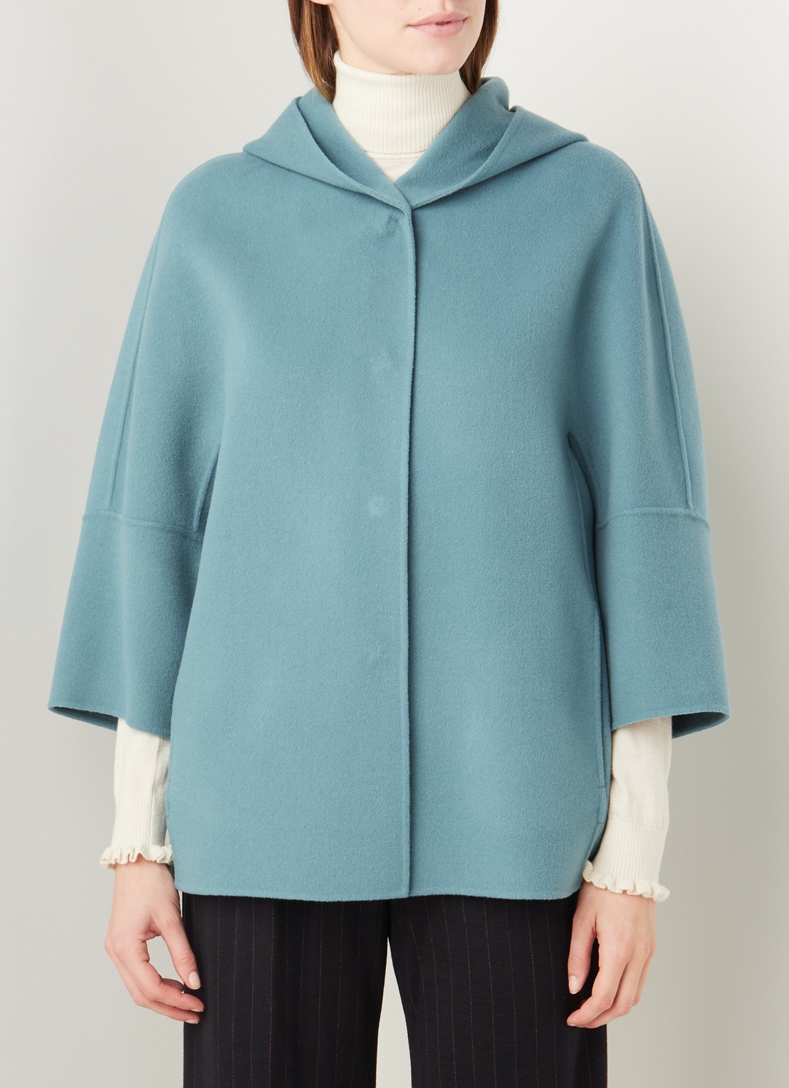 MaxMara Rapace jas van wol met driekwart mouw - detail zeegroen