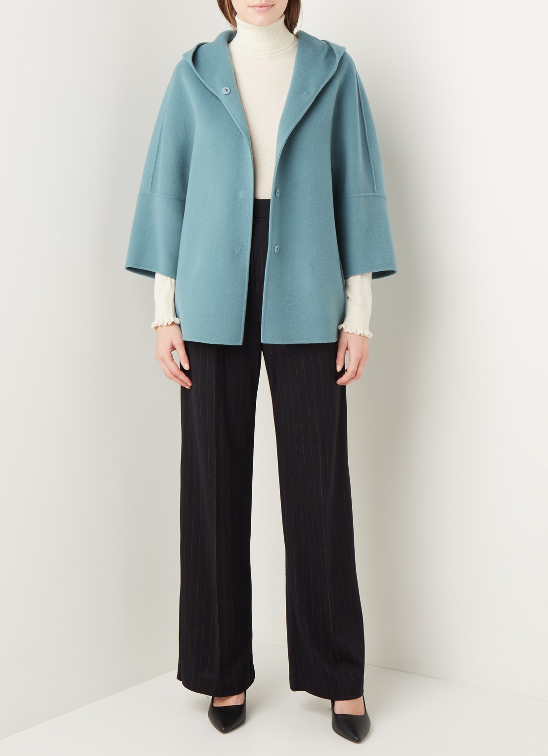 MaxMara Rapace jas van wol met driekwart mouw - voorkant 3 zeegroen
