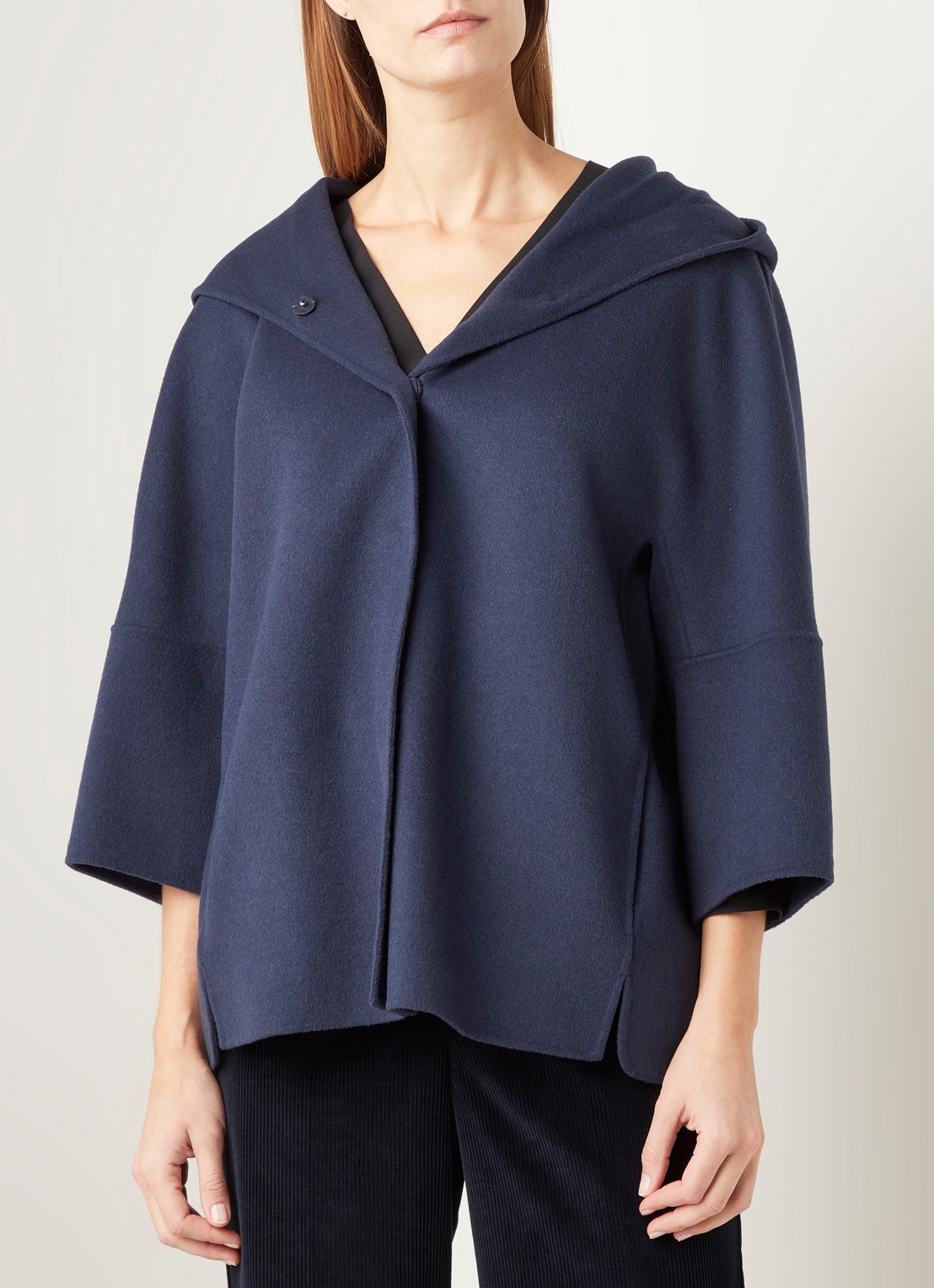 MaxMara Rapace jas van wol met driekwart mouw - detail 3 donkerblauw