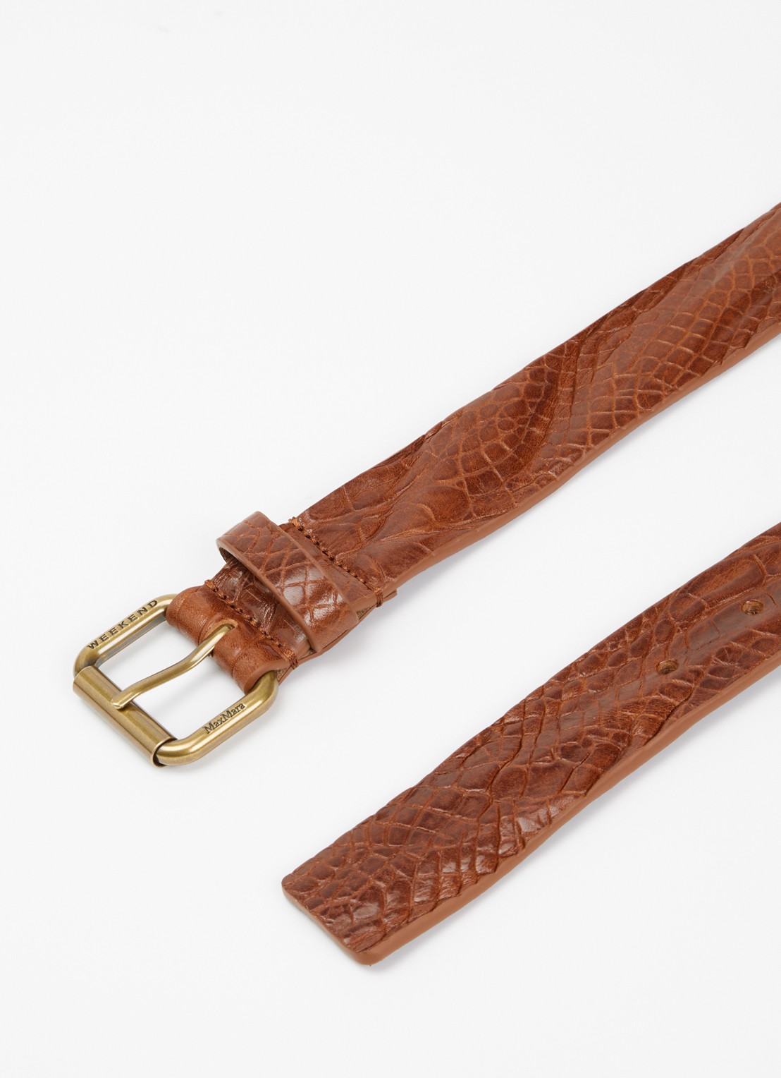 MaxMara Riem van leer met crocostructuur - detail 2 oranjebruin