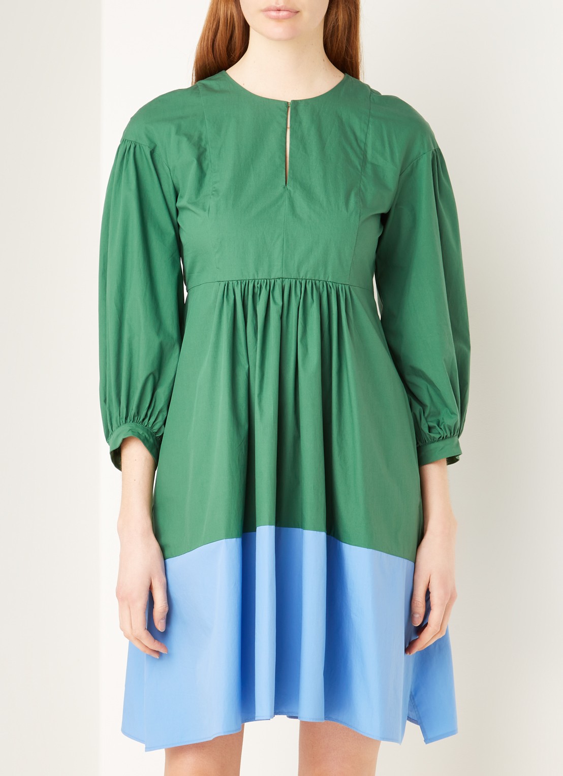 MaxMara Sala mini tuniekjurk met pofmouw - detail groen