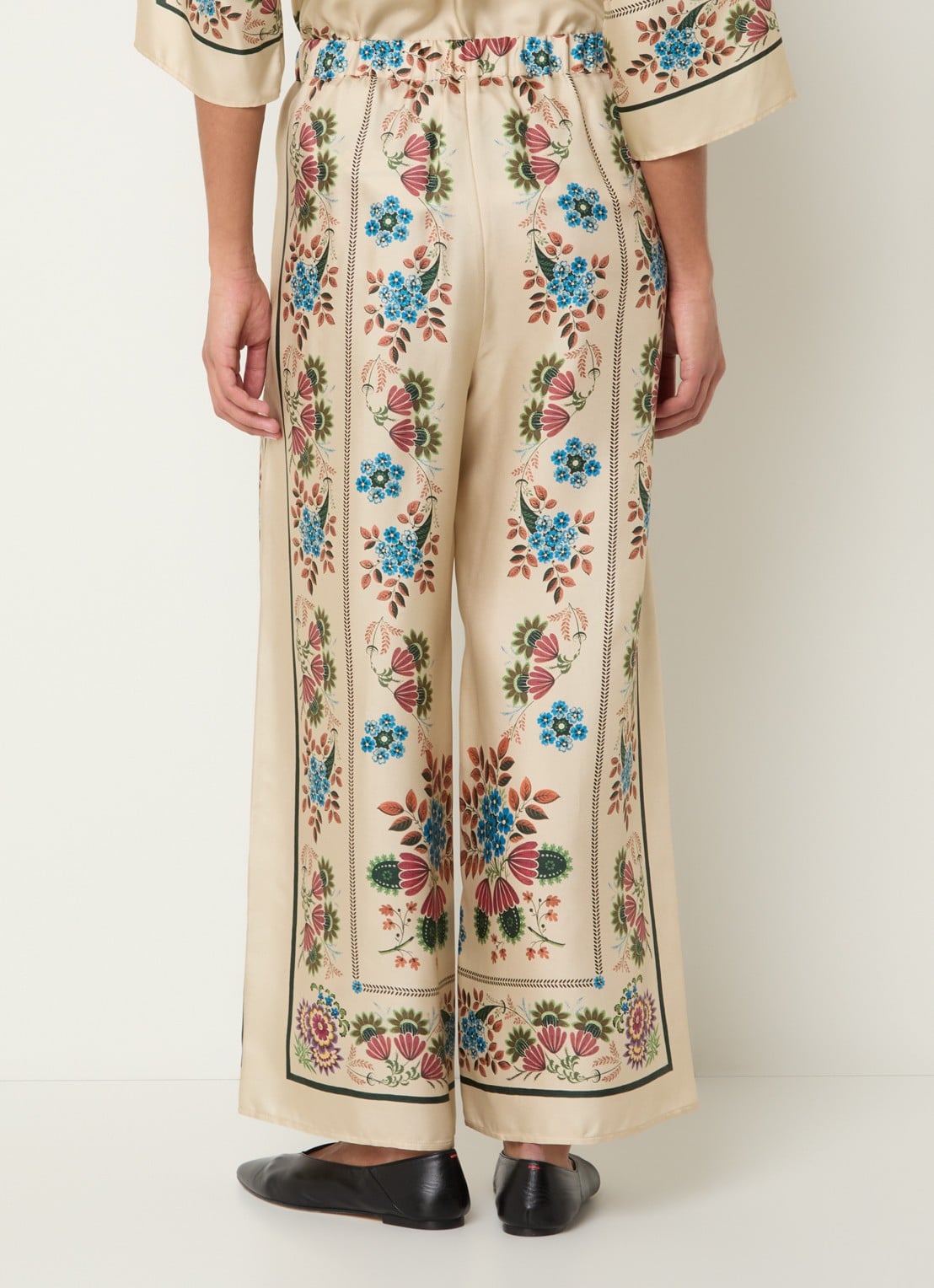MaxMara Snack high waist wide fit pantalon van zijde met print - achterkant 4 beige