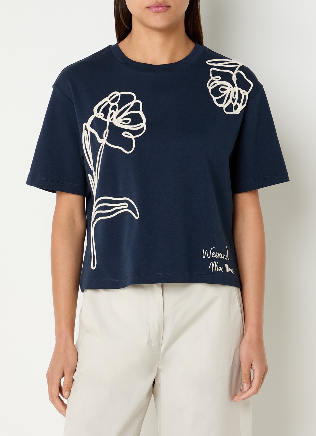 MaxMara T-shirt met logoprint - detail 4 donkerblauw