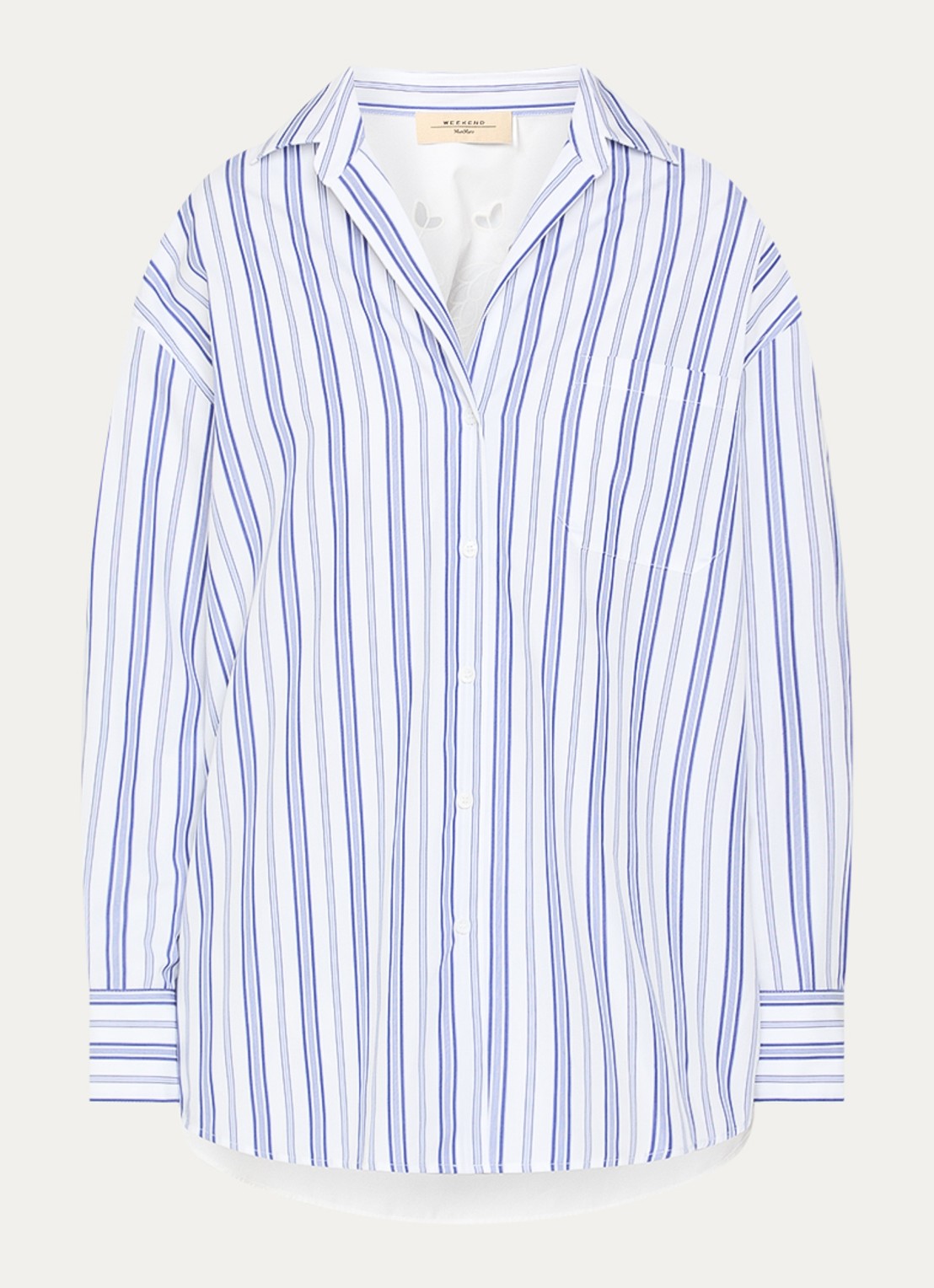 MaxMara Tessile blouse met streepprint en opengewerkt dessin - voorkant wit