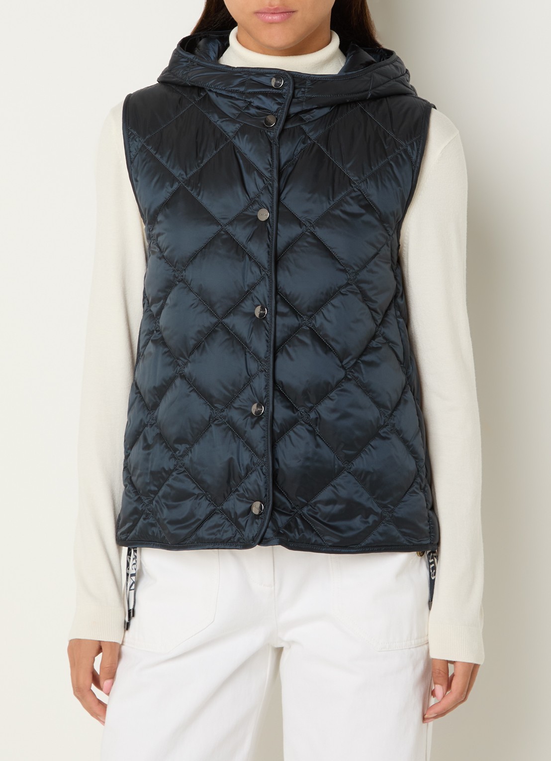 MaxMara Trefa gewatteerde bodywarmer met quiltpatroon en capuchon  - detail 4 donkerblauw