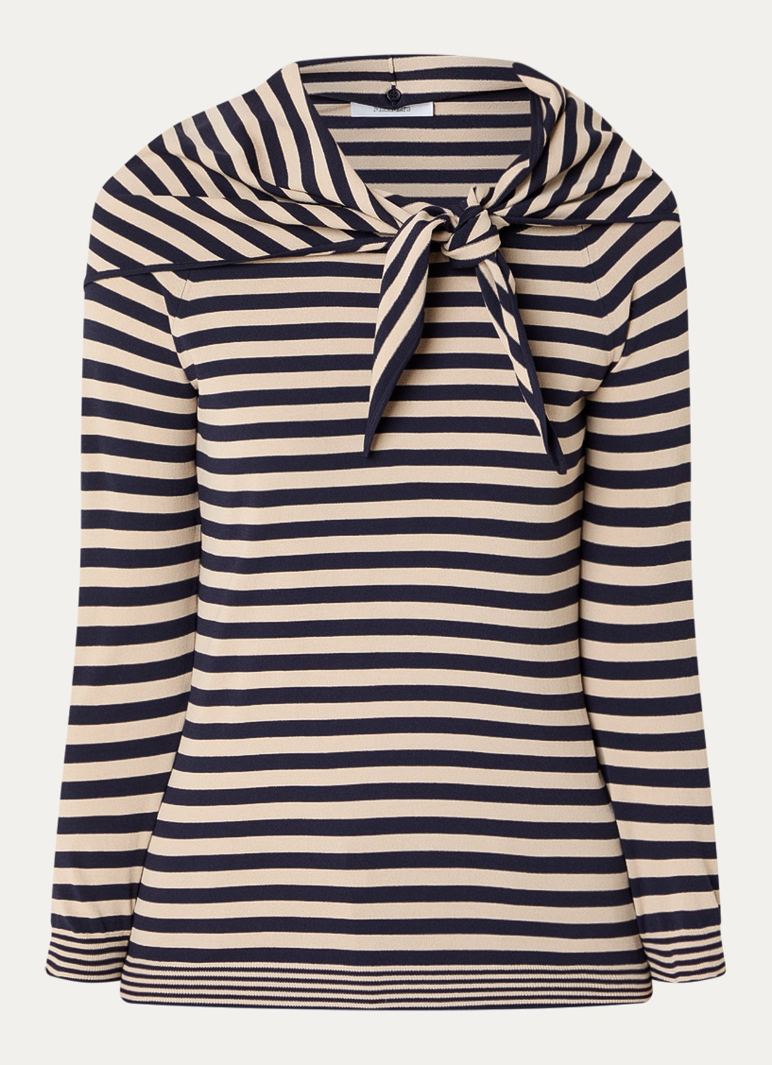 MaxMara Trui met sjaalkraag en streepprint - voorkant donkerblauw