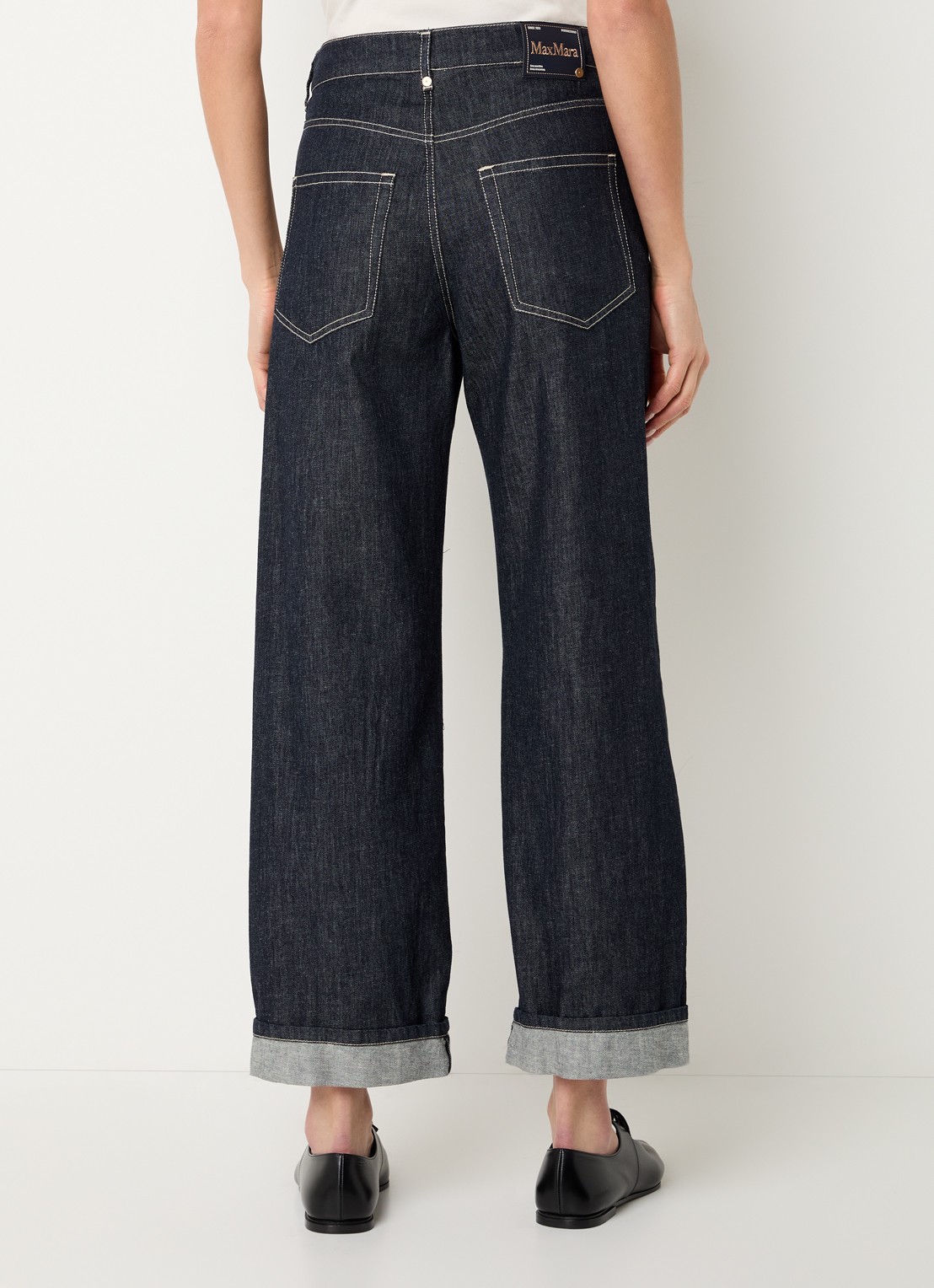 MaxMara Turn-up high waist wide fit cropped jeans - achterkant 5 indigo