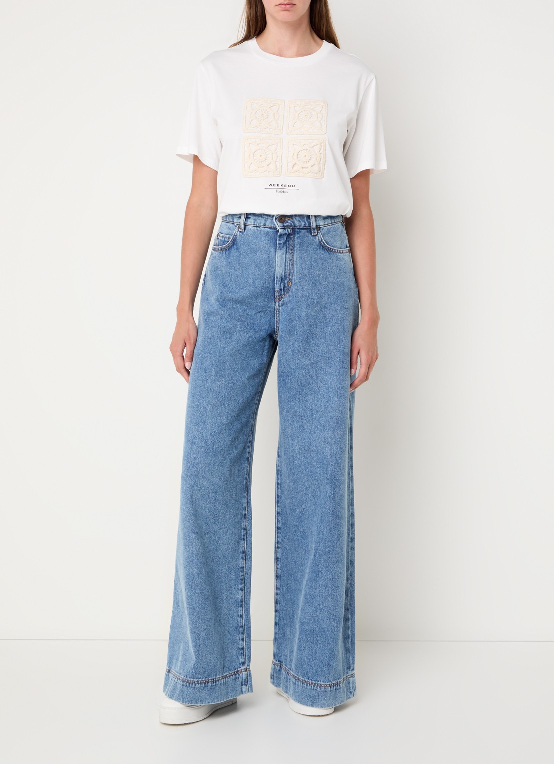 MaxMara Vega high waist wide leg jeans met lichte wassing - voorkant 2 indigo