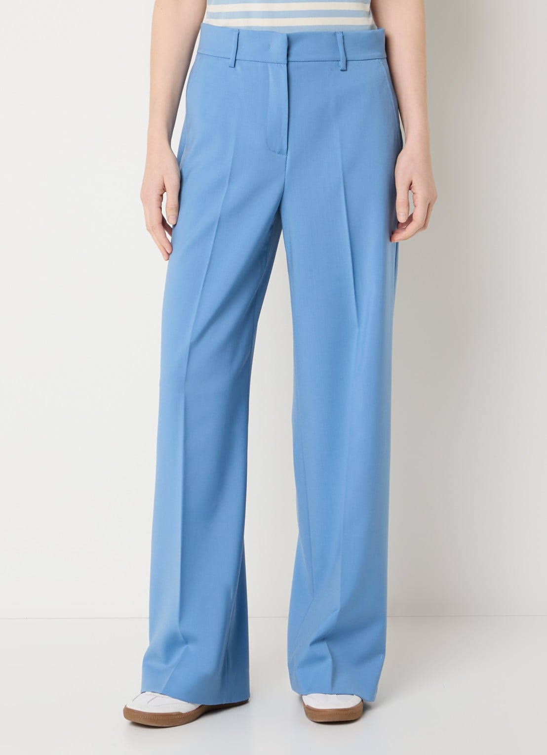 MaxMara Visivo high waist straight fit pantalon van scheerwol - detail 2 lichtblauw