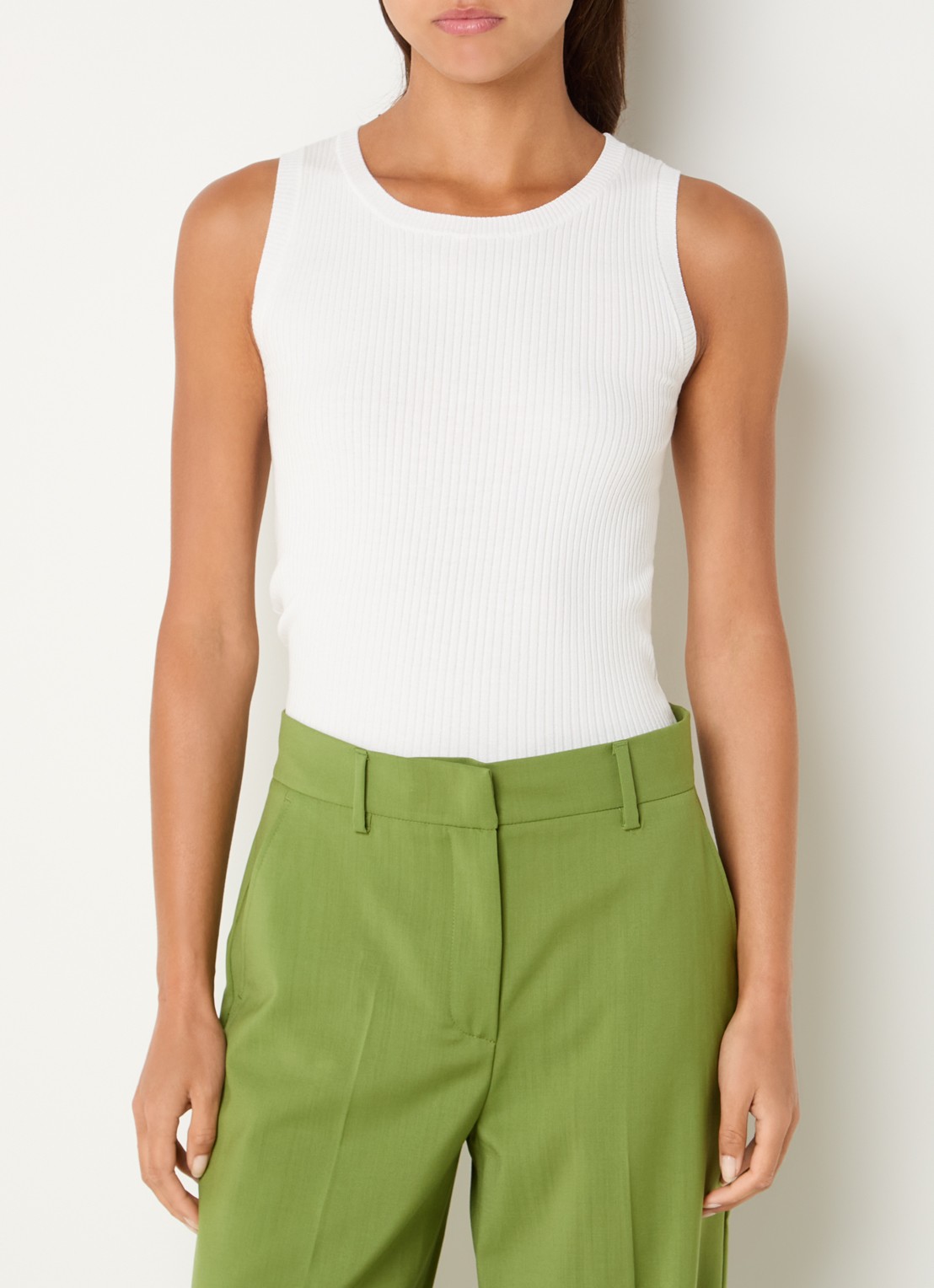 MaxMara Visivo high waist straight fit pantalon van scheerwol - detail groen