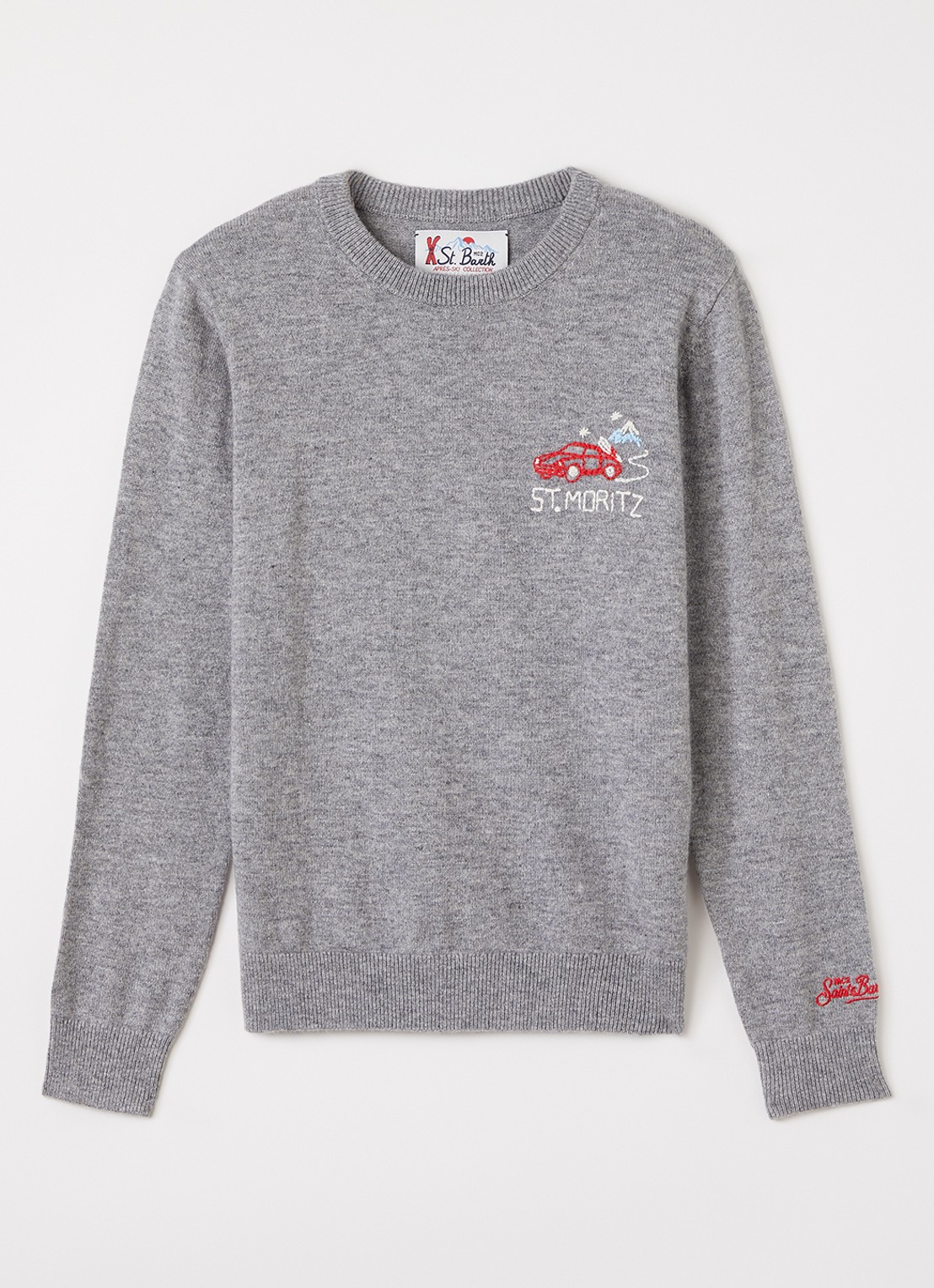 MC2 Saint Barth Douglas fijngebreide pullover in wolblend - voorkant grijsmele
