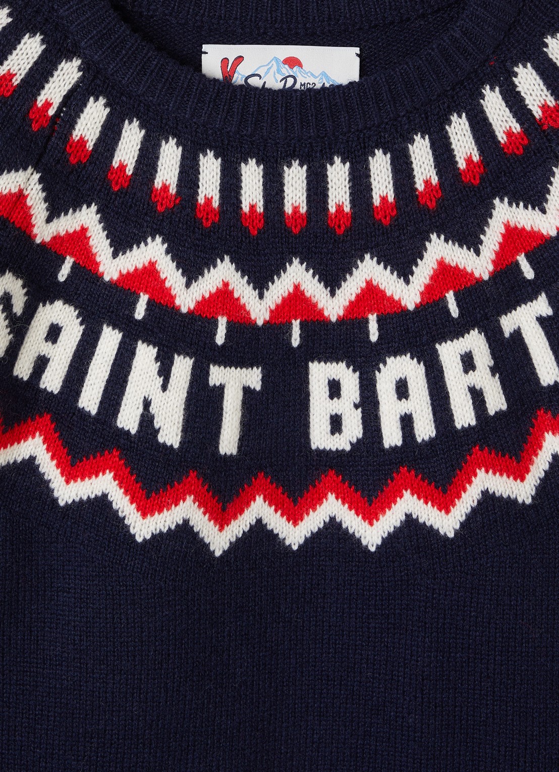 MC2 Saint Barth Douglas grofgebreide trui in kasjmierblend met ingebreid patroon - detail donkerblauw