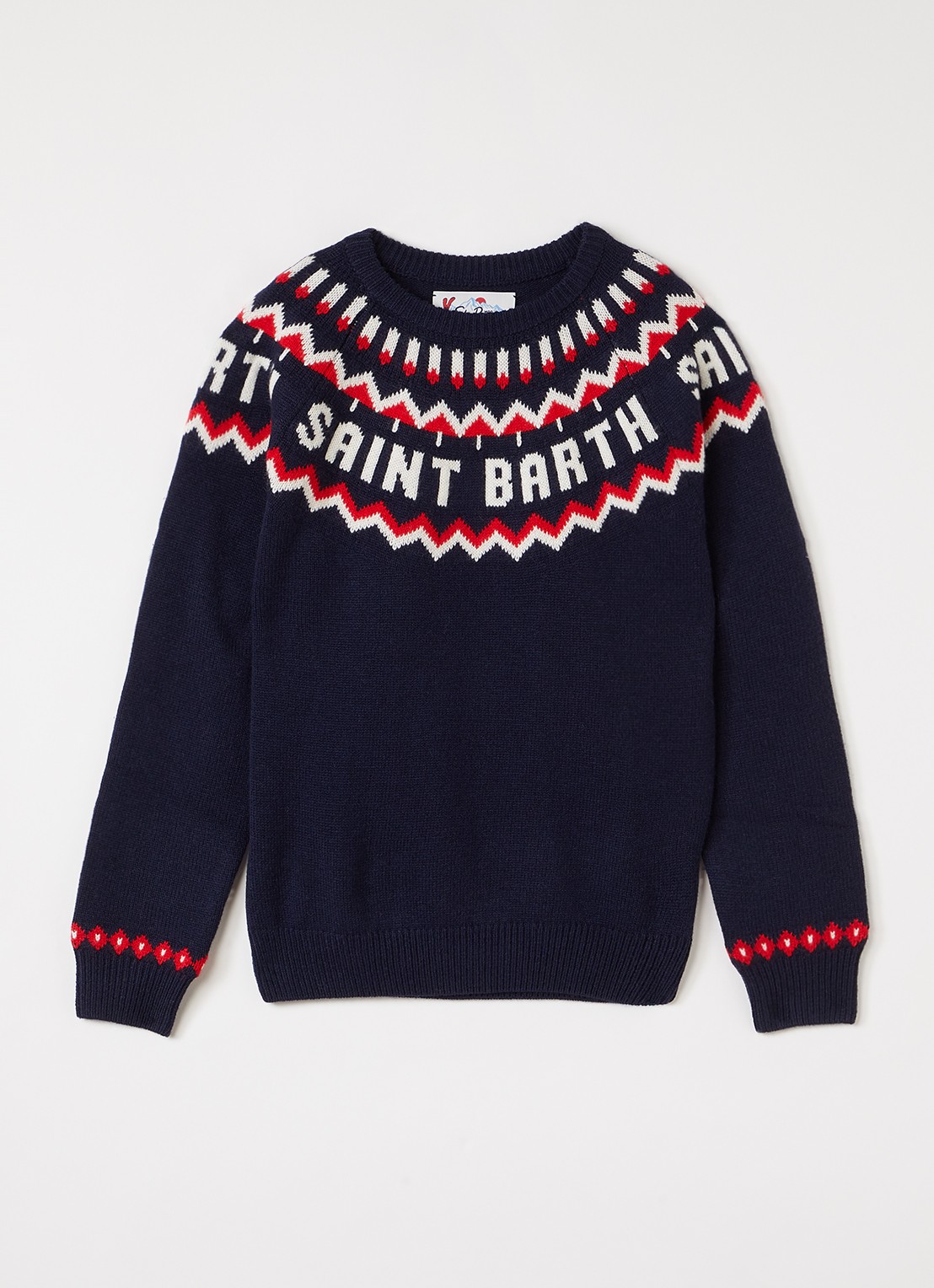 MC2 Saint Barth Douglas grofgebreide trui in kasjmierblend met ingebreid patroon - voorkant 2 donkerblauw