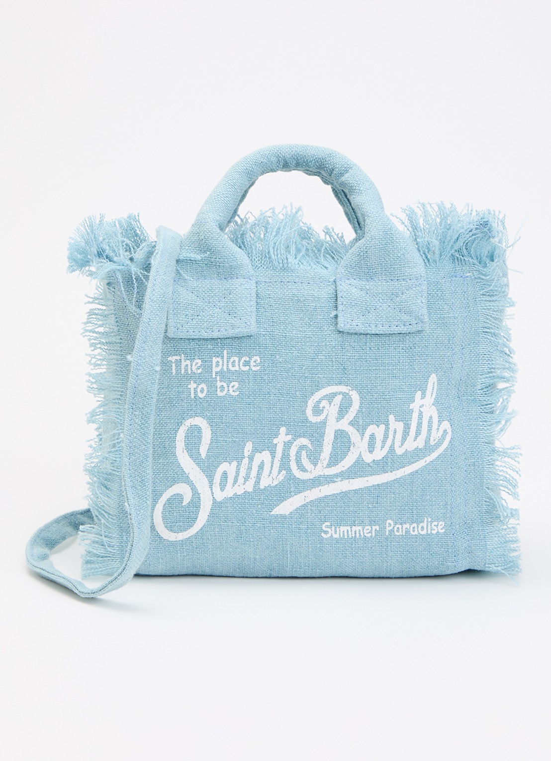 MC2 Saint Barth Vanity Mini handtas van linnen met afneembare schouderriem - voorkant 2 lichtblauw