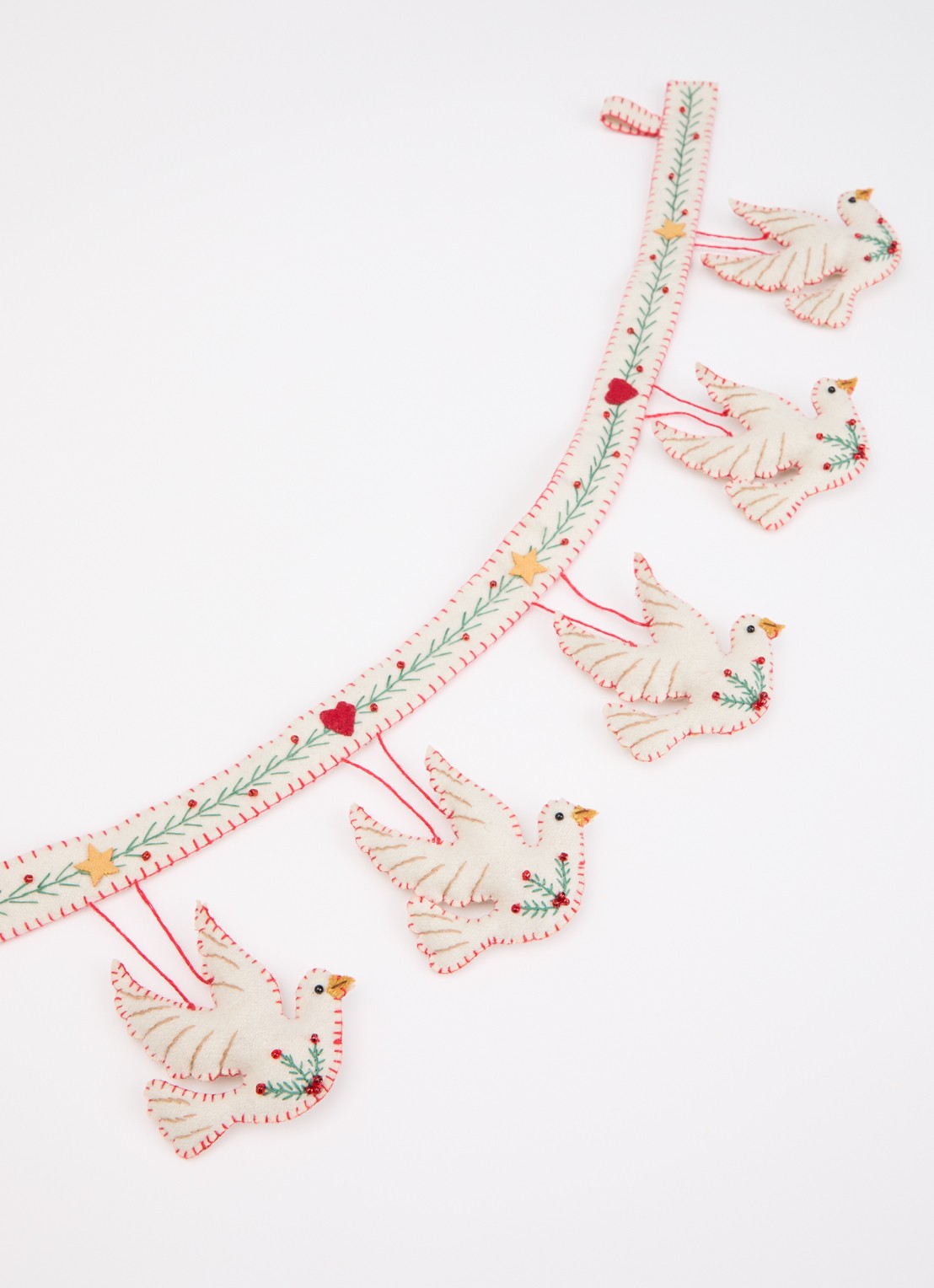 Meander Guirlande met duiven kerstslinger 103 cm - detail 3 gebroken wit