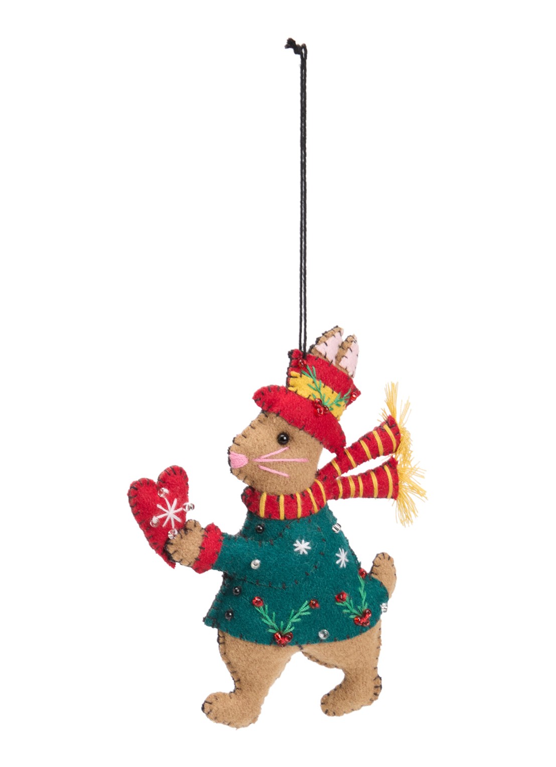 Meander Haas met hart en sjaal kersthanger13 cm - voorkant 2 donkergroen