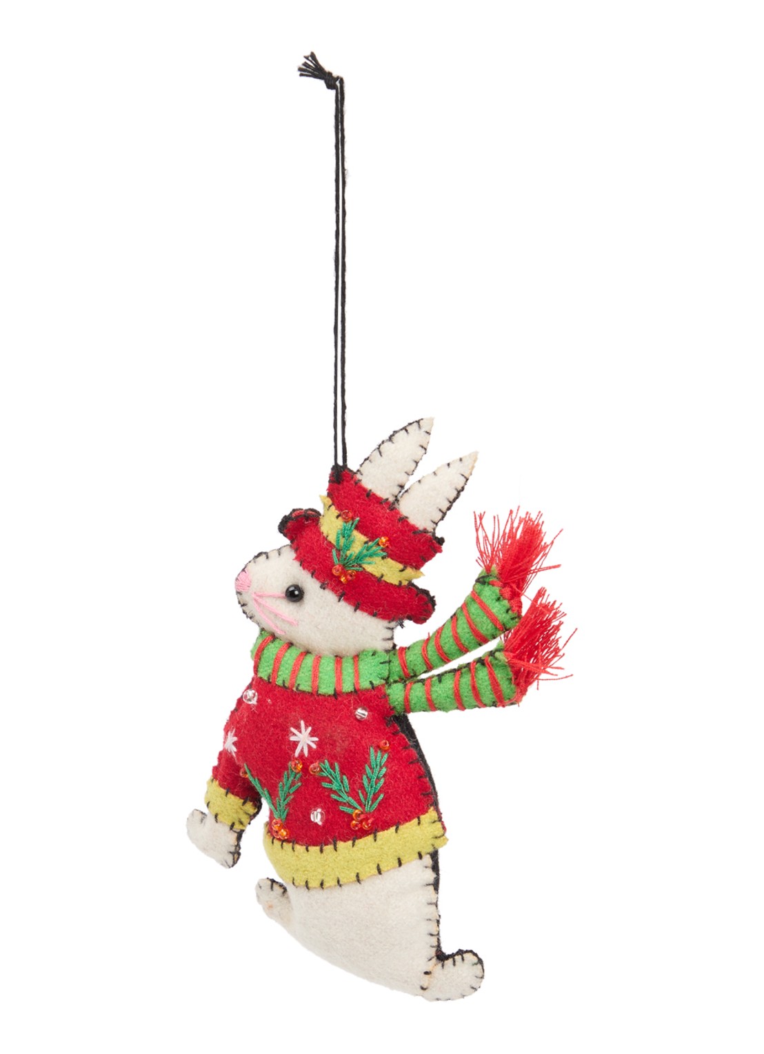 Meander Haas met sjaal en hoed kersthanger 12,5 cm - voorkant 2 rood