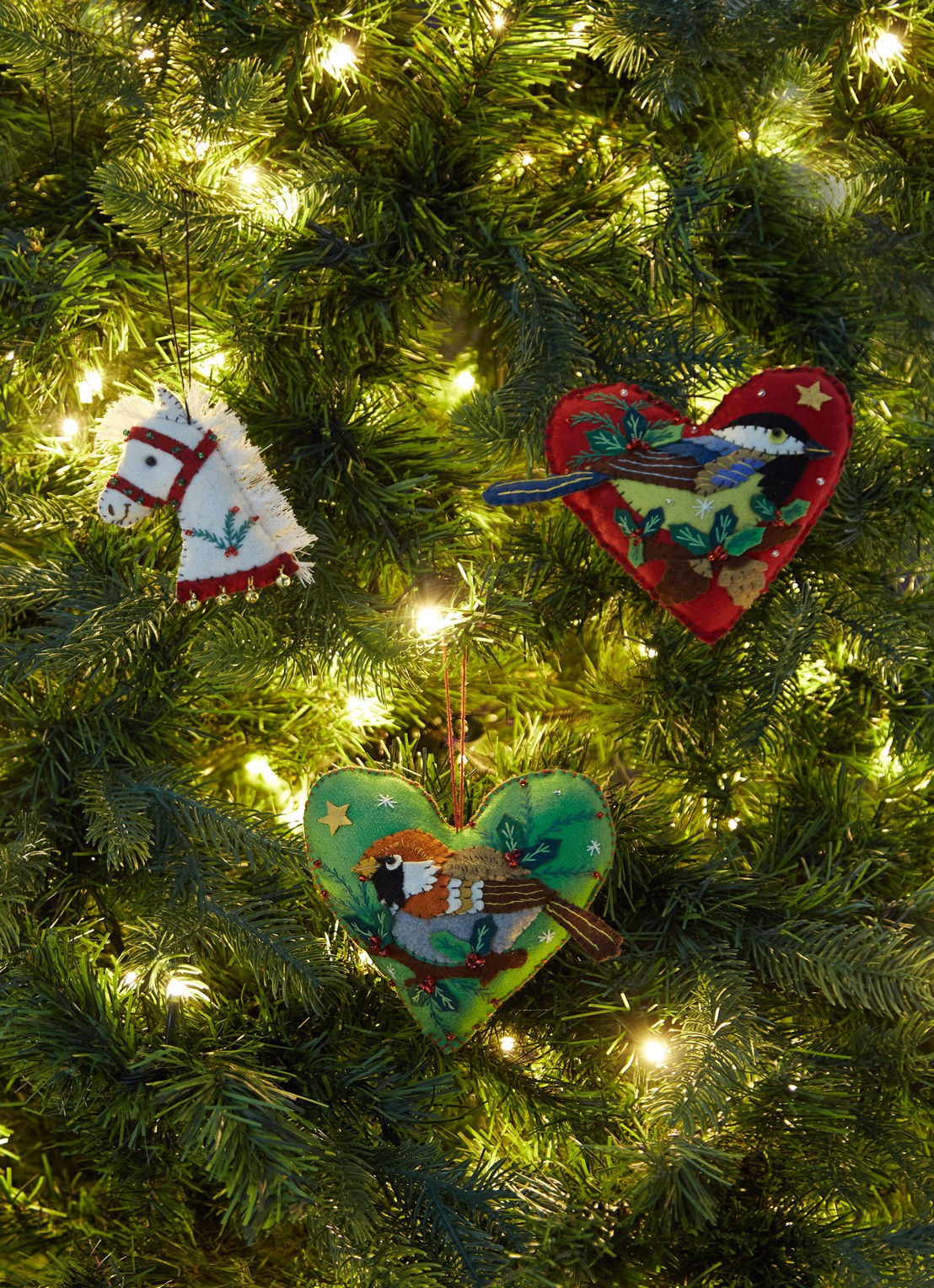 Meander Hart met Vogel kersthanger 13 cm - voorkant 3 groen