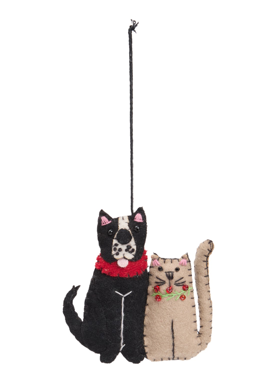 Meander Hond met kat kersthanger 8,5 cm - voorkant 2 zwart