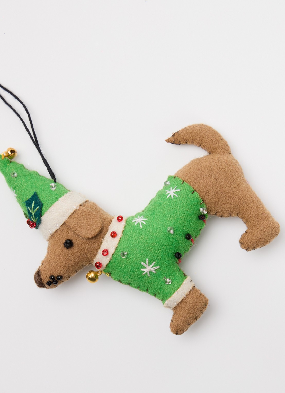 Meander Hond met kerstmuts kersthanger 12,5 cm - detail 3 groen