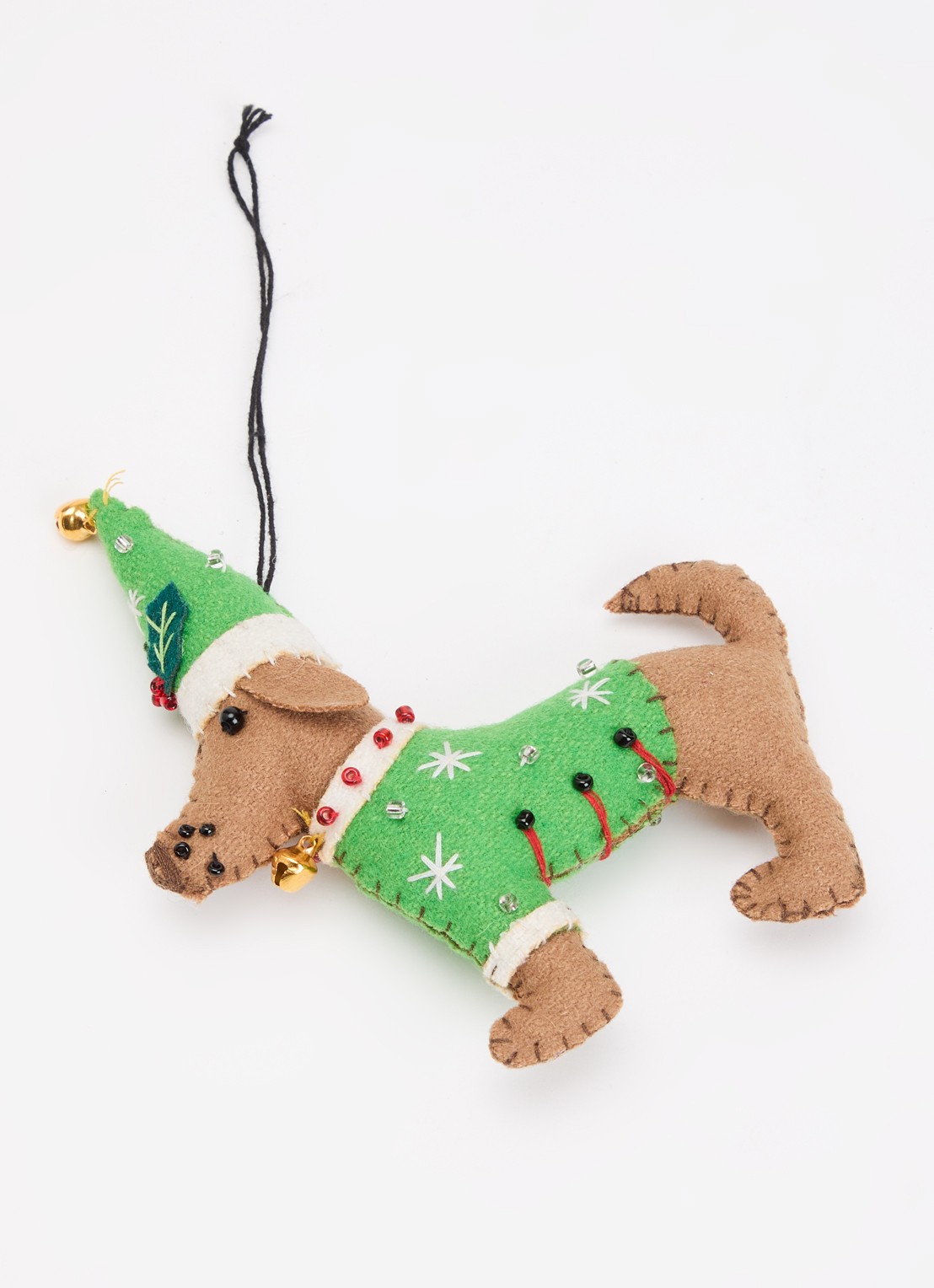 Meander Hond met kerstmuts kersthanger 12,5 cm - detail 3 groen
