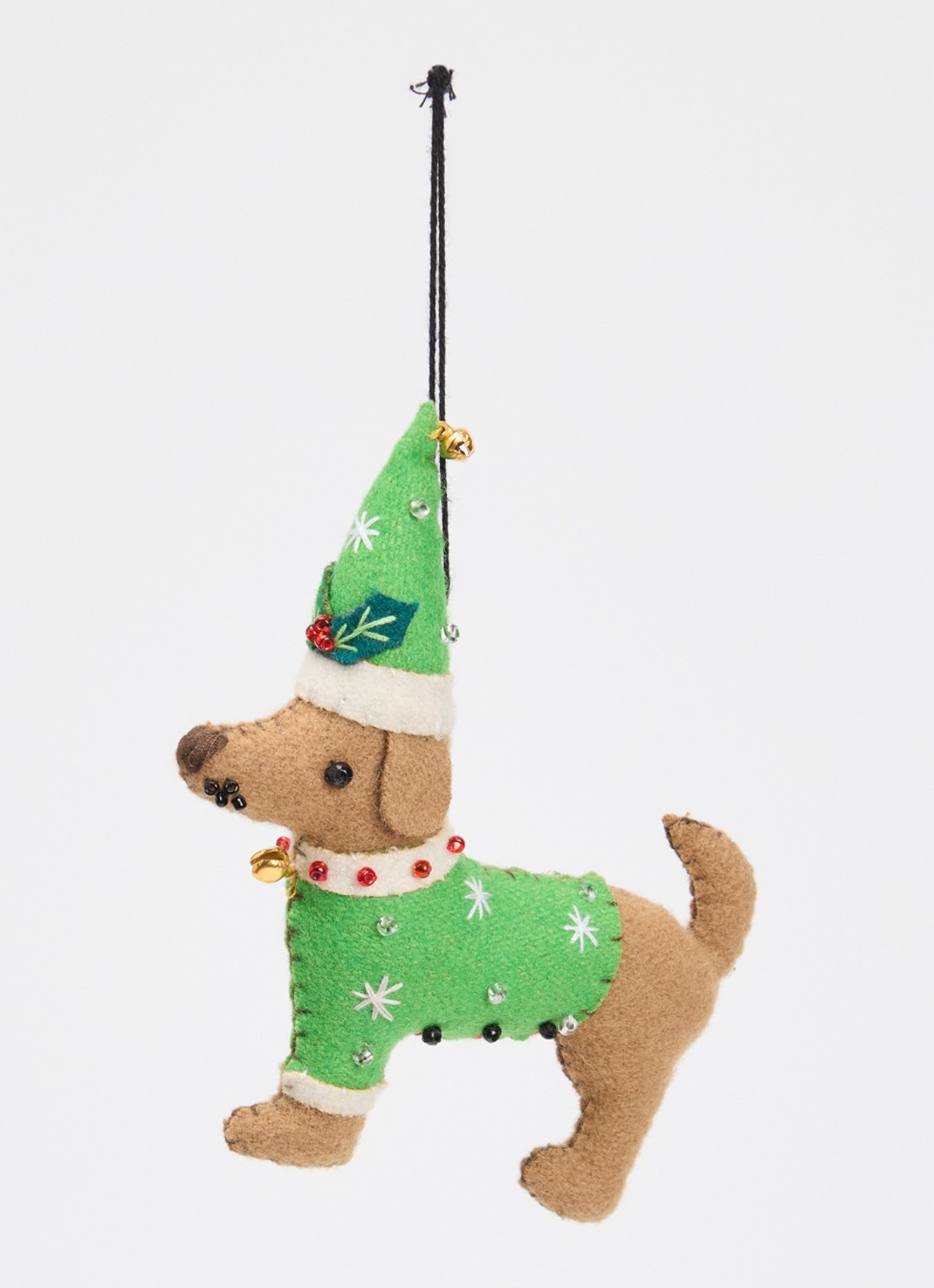 Meander Hond met kerstmuts kersthanger 12,5 cm - voorkant groen