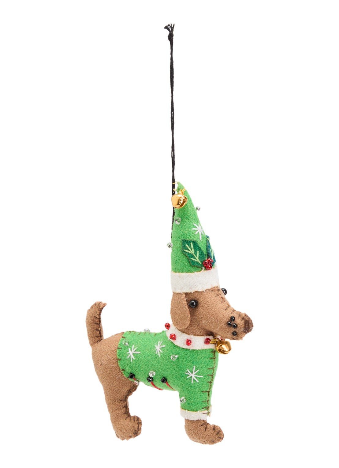 Meander Hond met kerstmuts kersthanger 12,5 cm - voorkant groen