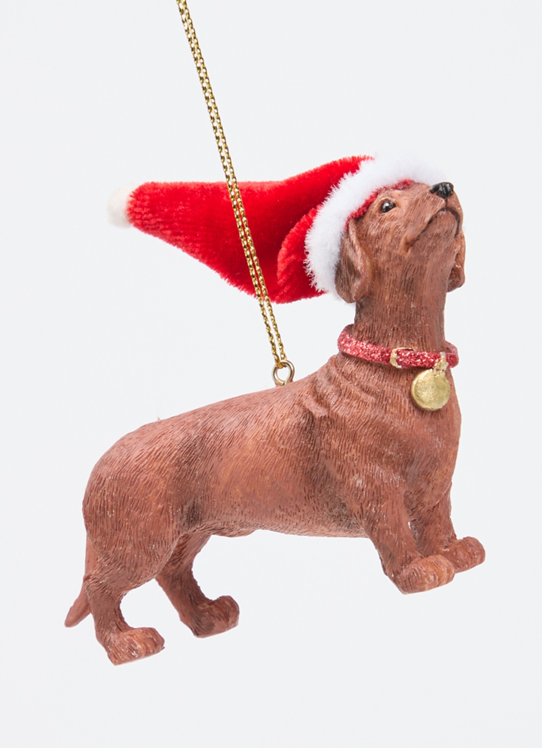 Meander Hond met kerstmuts kersthanger 7 cm - detail 3 bruin