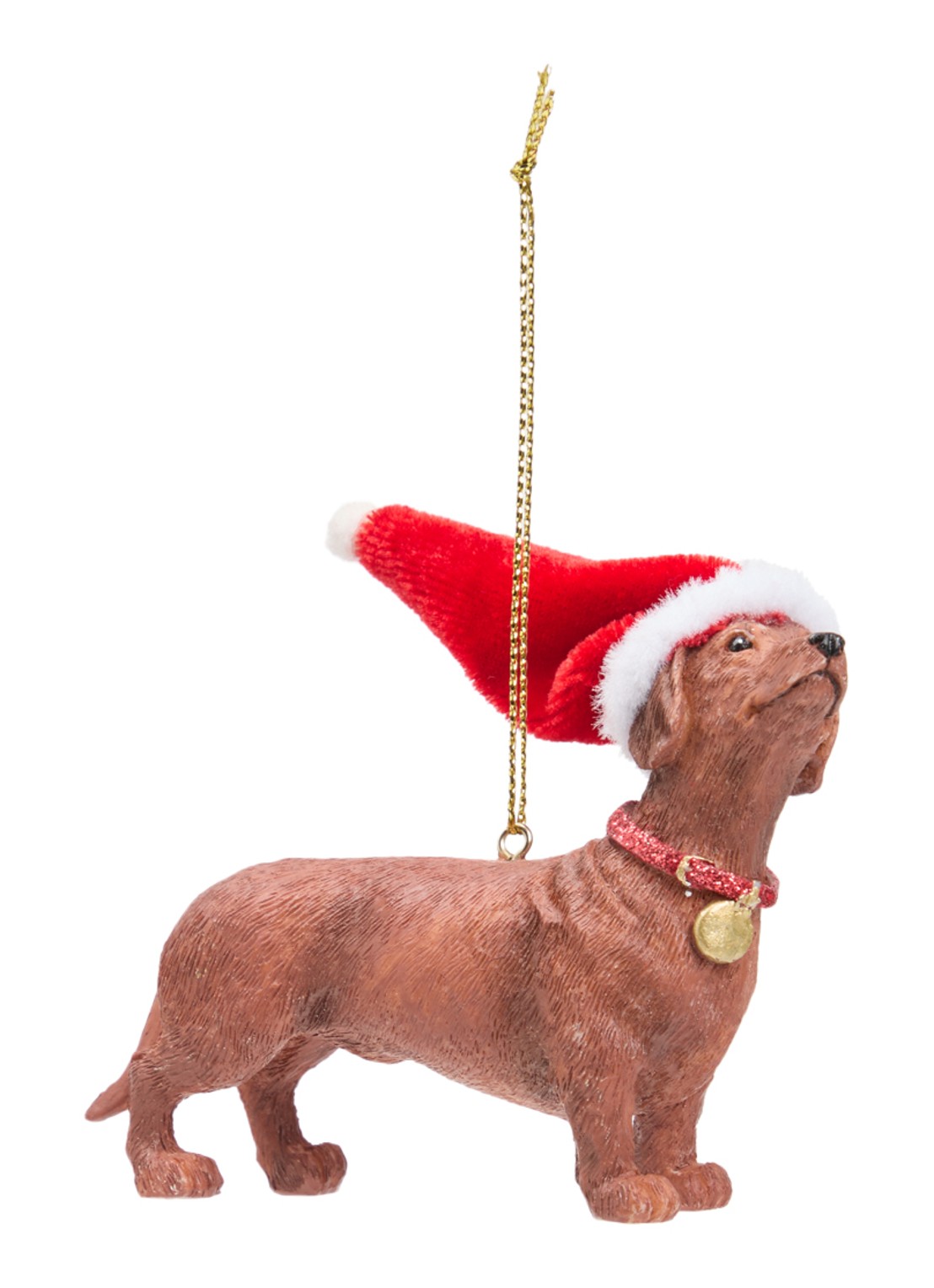 Meander Hond met kerstmuts kersthanger 7 cm - voorkant bruin