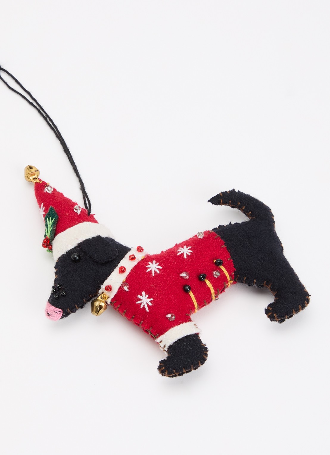 Meander Hond met trui en kerstmuts 12 cm - detail rood