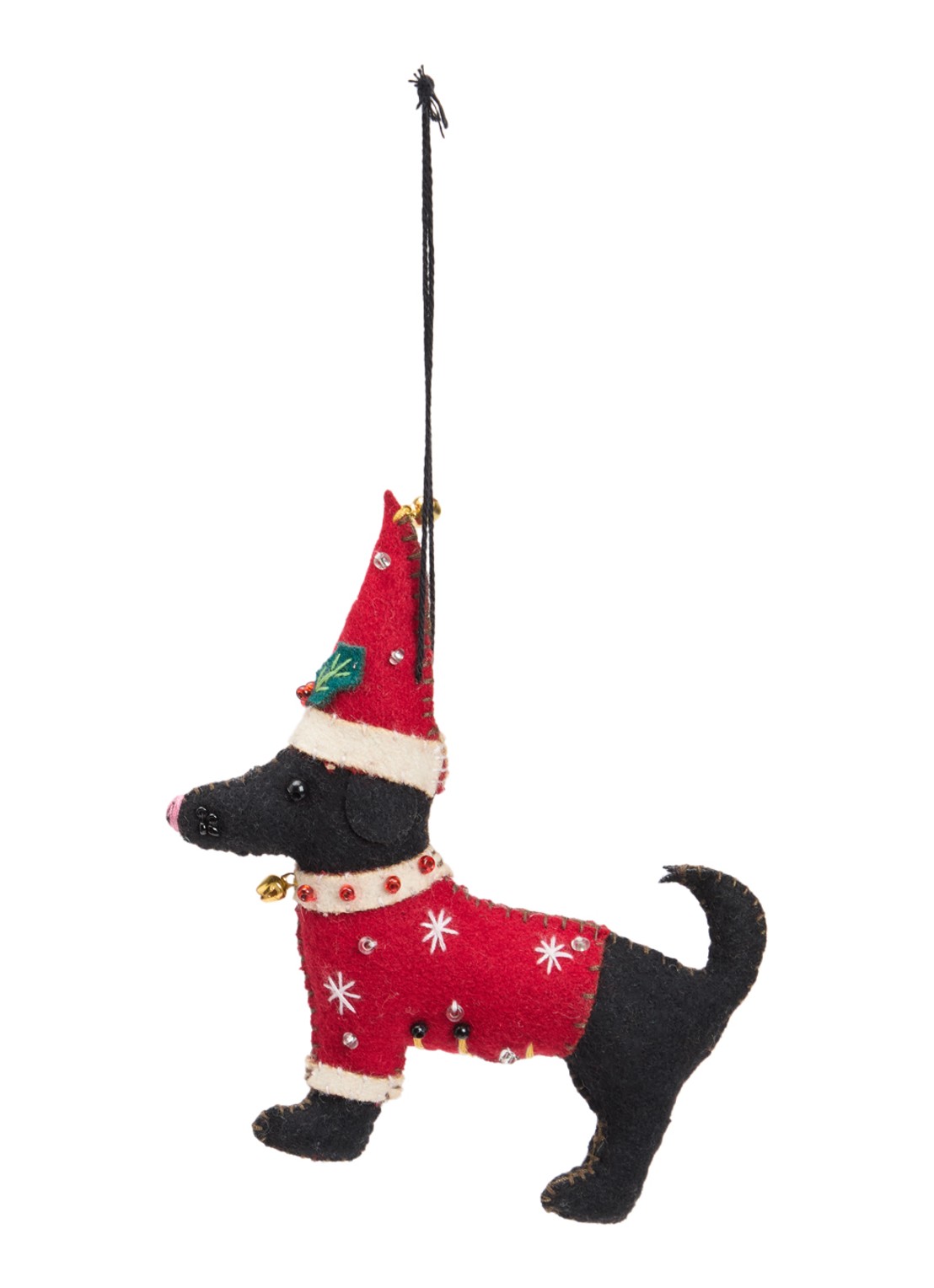 Meander Hond met trui en kerstmuts 12 cm - voorkant rood