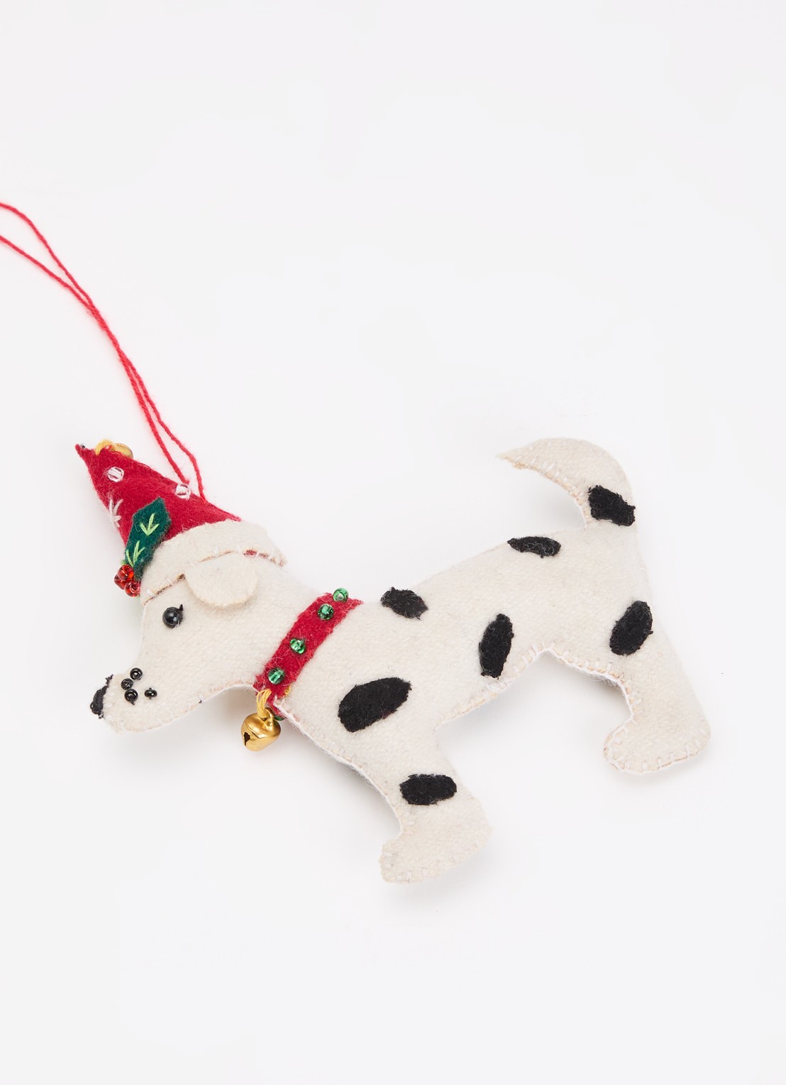 Meander Hond met trui en kerstmuts kersthanger 12 cm - detail gebroken wit