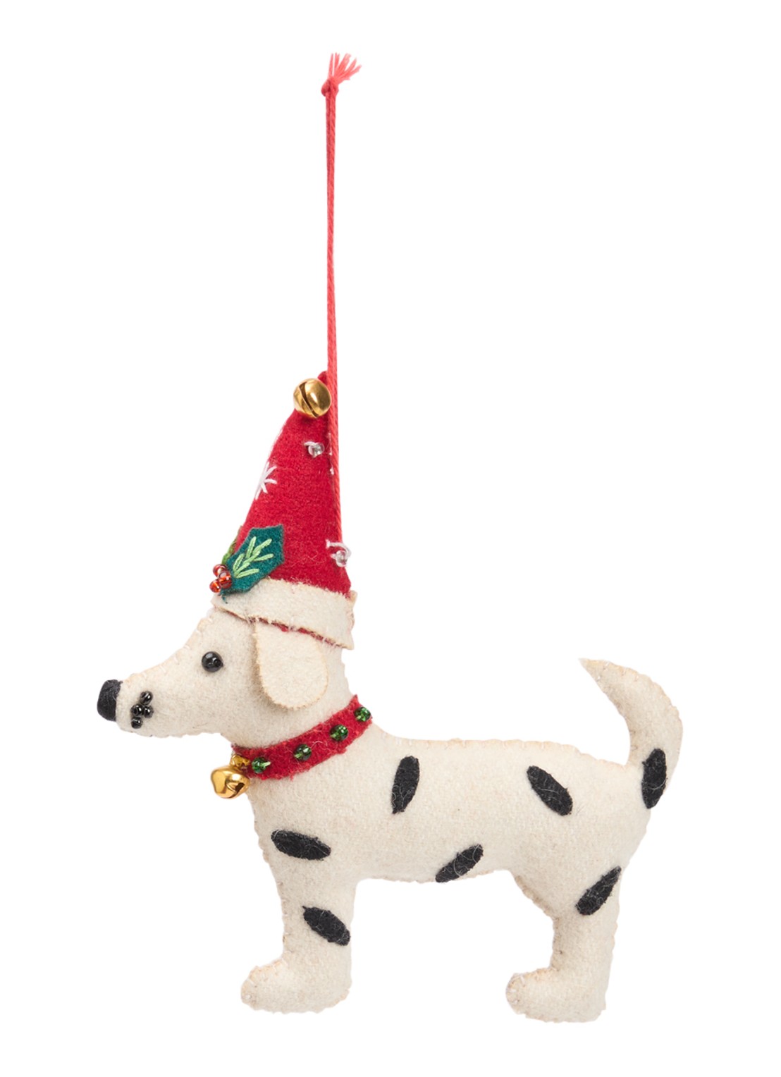 Meander Hond met trui en kerstmuts kersthanger 12 cm - voorkant 2 gebroken wit