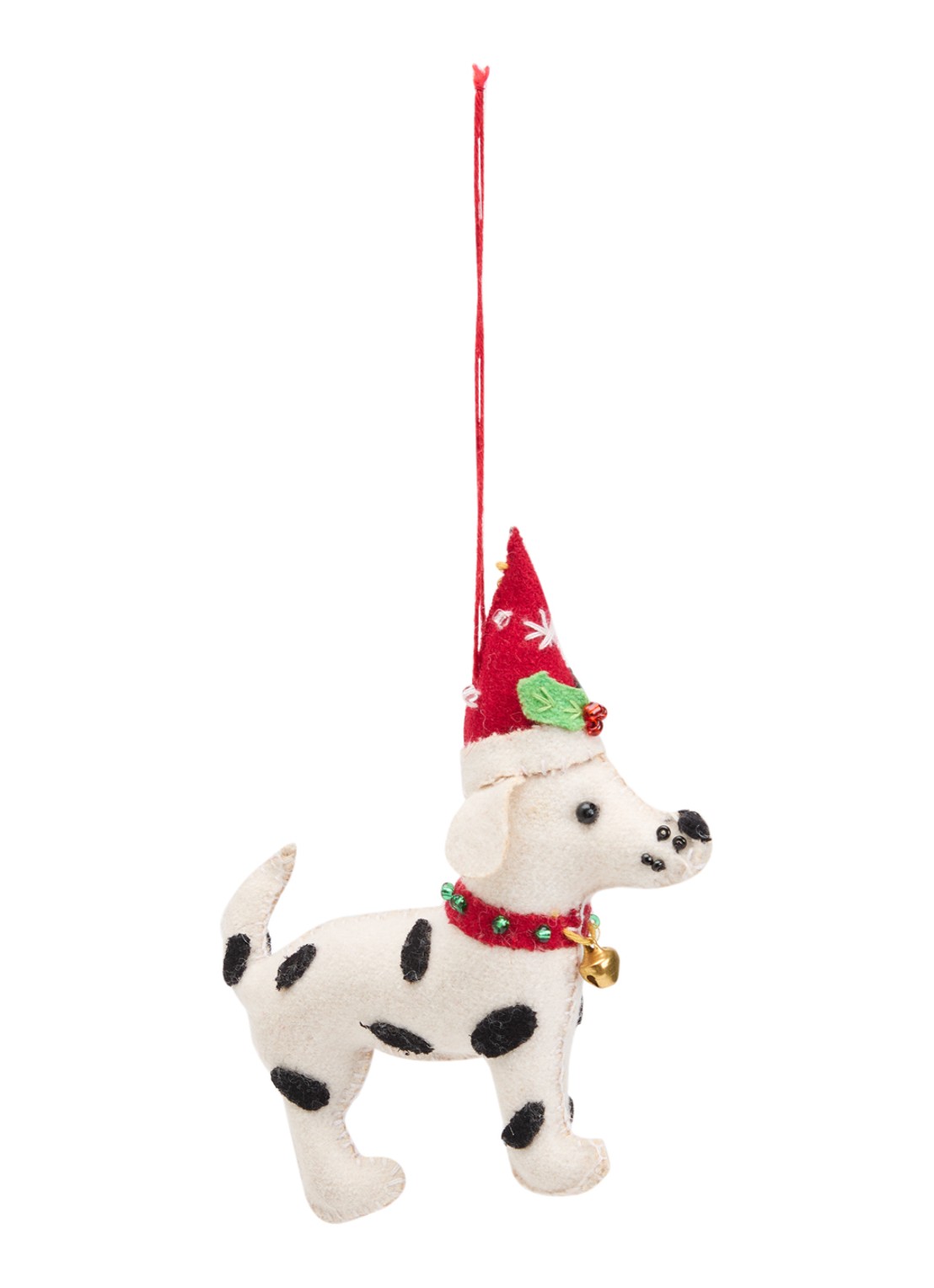 Meander Hond met trui en kerstmuts kersthanger 12 cm - voorkant 2 gebroken wit