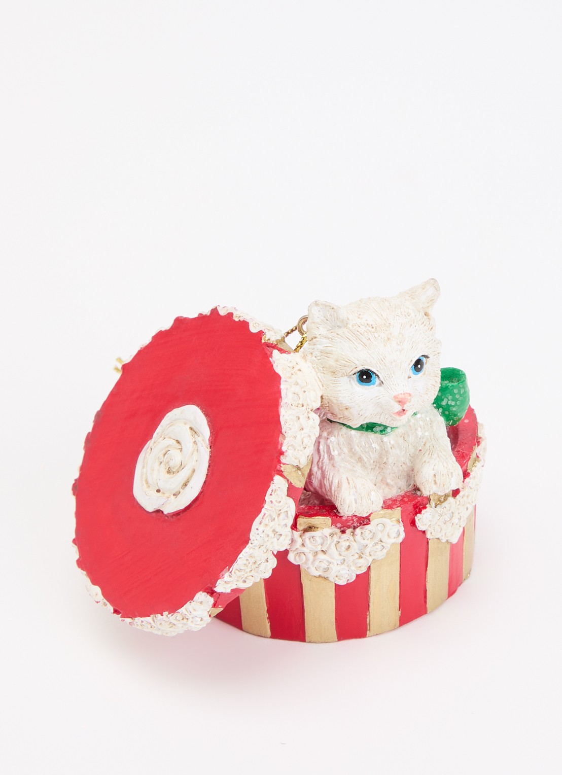 Meander Kat in doos kersthanger 5,5 cm - detail rood