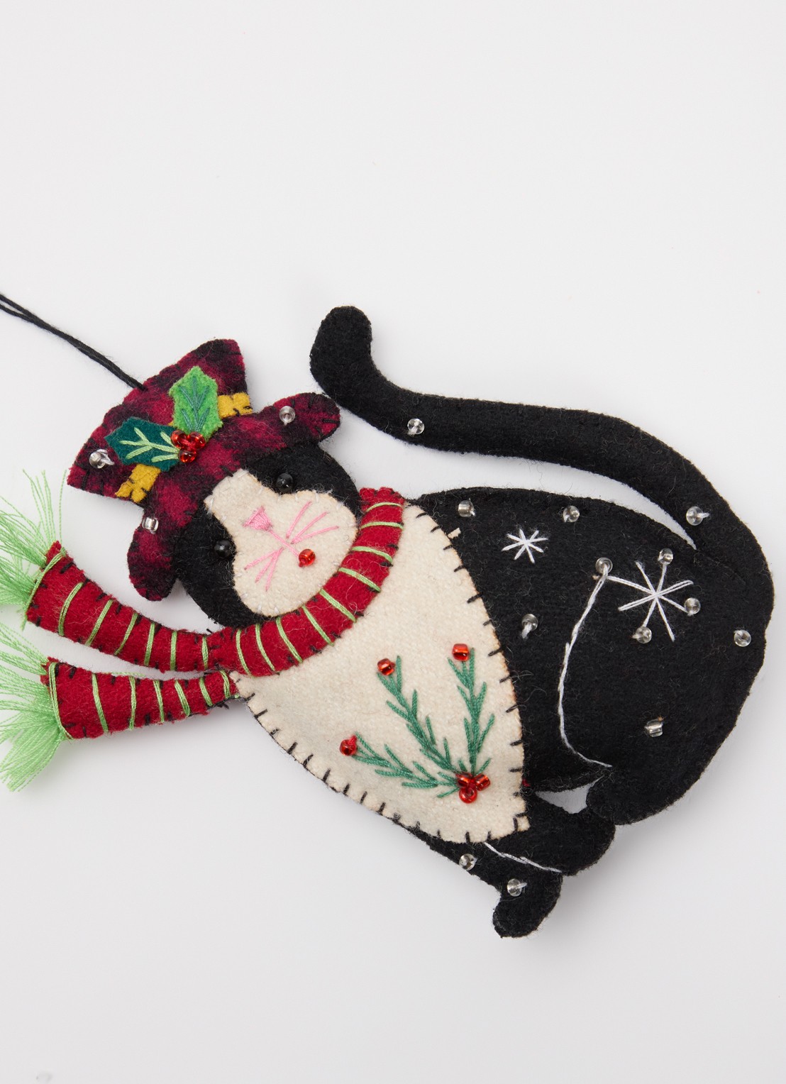 Meander Kat met hoed kersthanger 12,5 cm - detail 3 zwart